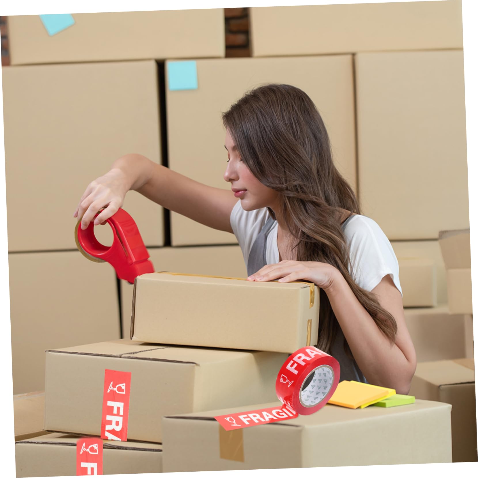 Fragile Warning Packaging Tape - Heavy Duty Sealing Tape with Fragile Labels for Shipping Boxes | Secure & Durable Packing Tape for Moving, Storage & Careful Handling