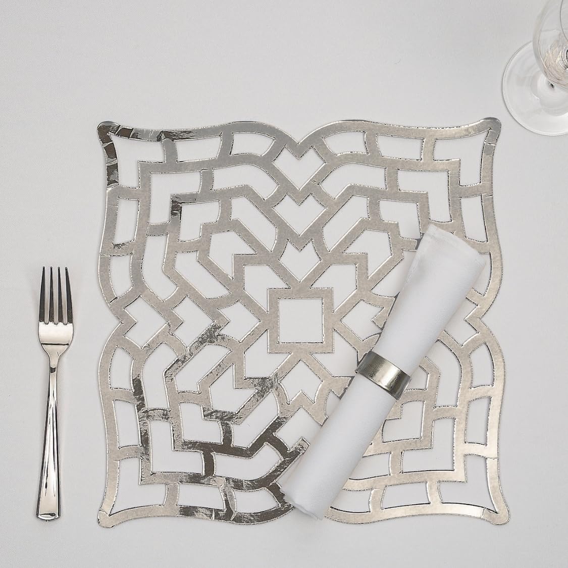 Premium Silver Foil Cardstock Placemats - 24-Piece Set for Elegant Dinner Parties, Weddings, and Holiday Celebrations - Durable & Stylish Table Decor