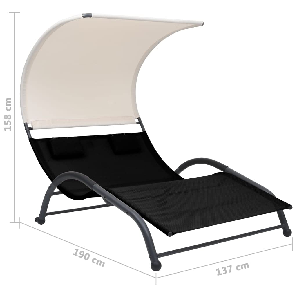 **Double Sun Lounger with Canopy - Textilene Patio Chaise Lounge, Outdoor Tanning Chair, Reclining Sunbed for Poolside, Deck & Backyard - Perfect for Relaxing, Sunbathing & Lounging**