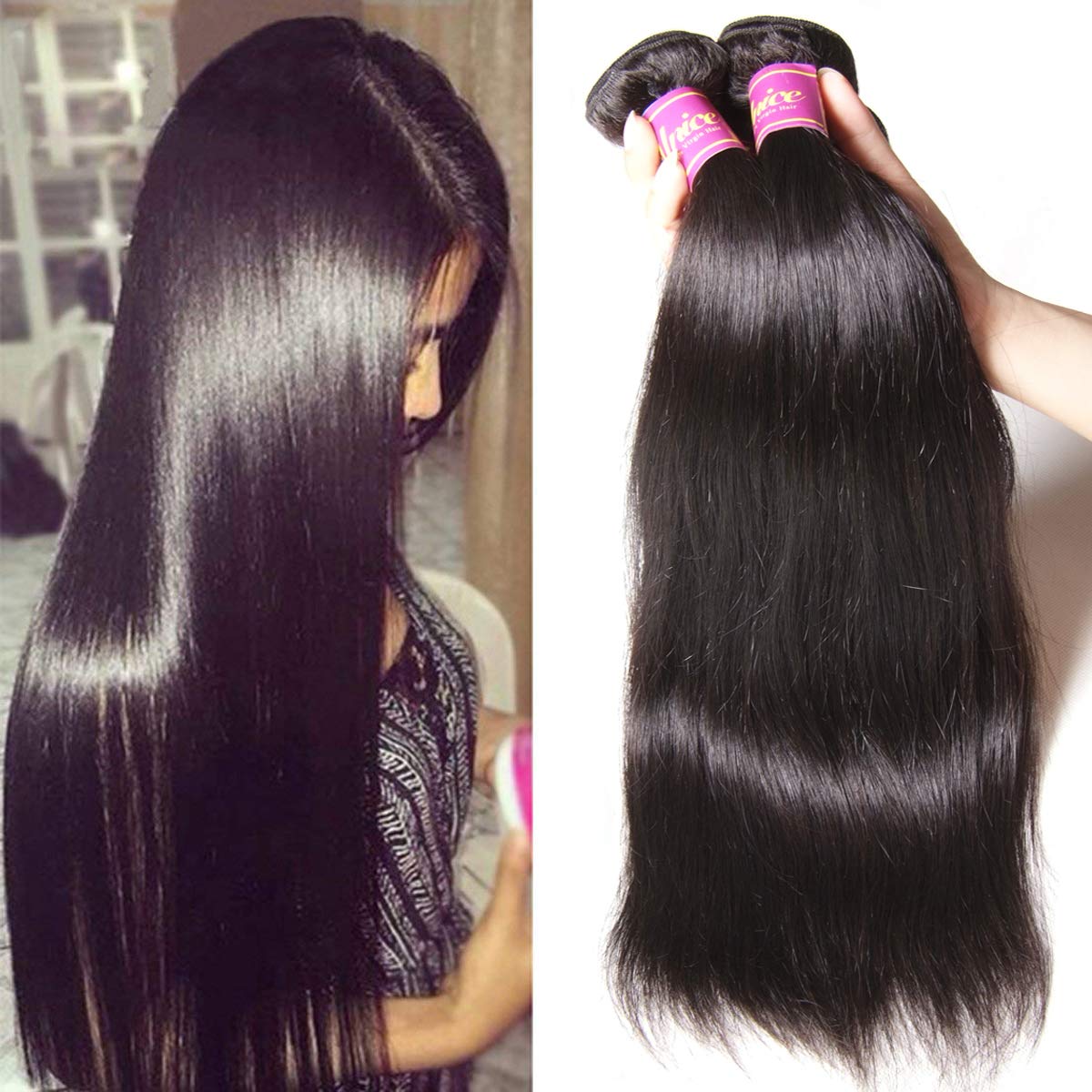 UNICE 10A Malaysian Straight Virgin Human Hair Weaves - 3 Bundles Unprocessed Hair Extensions (20/22/24 Inch) for Natural Look & Styling | Perfect for Daily Wear, Parties & Special Occasions