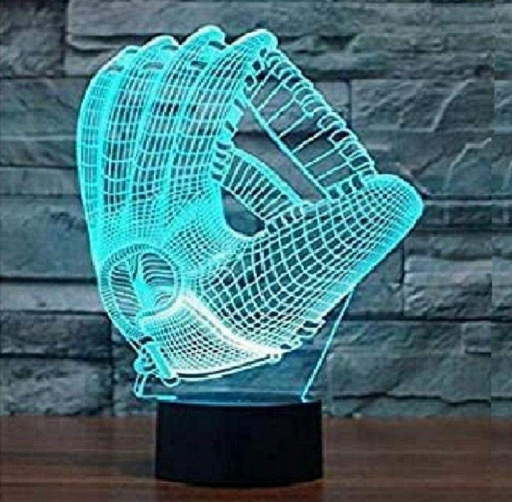 3D Baseball Gloves Night Light - 7 Color Changing LED Touch Table Lamp for Home Decor, Optical Illusion Desk Light - Perfect Gift for Christmas, Birthday & Sports Fans (Bedroom, Game Room, Man Cave Decor)
