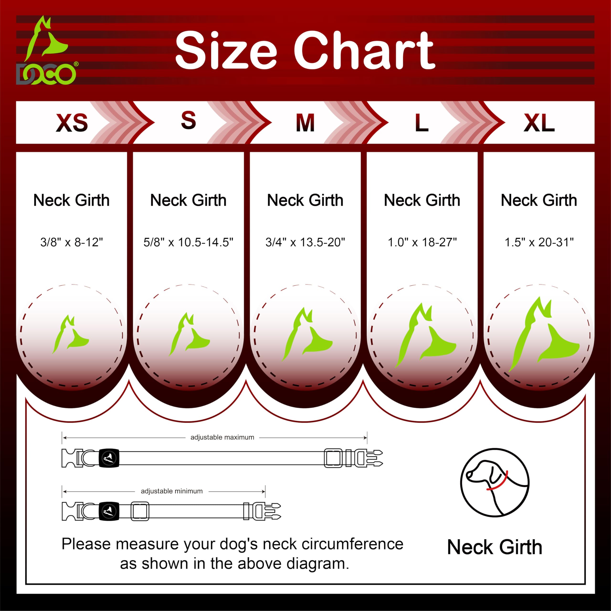 DOCO Signature Nylon Dog Collar - Adjustable Pet Collar with Metal Buckle for Small Medium Large Dogs - Perfect for Walking, Training & Outdoor Adventures