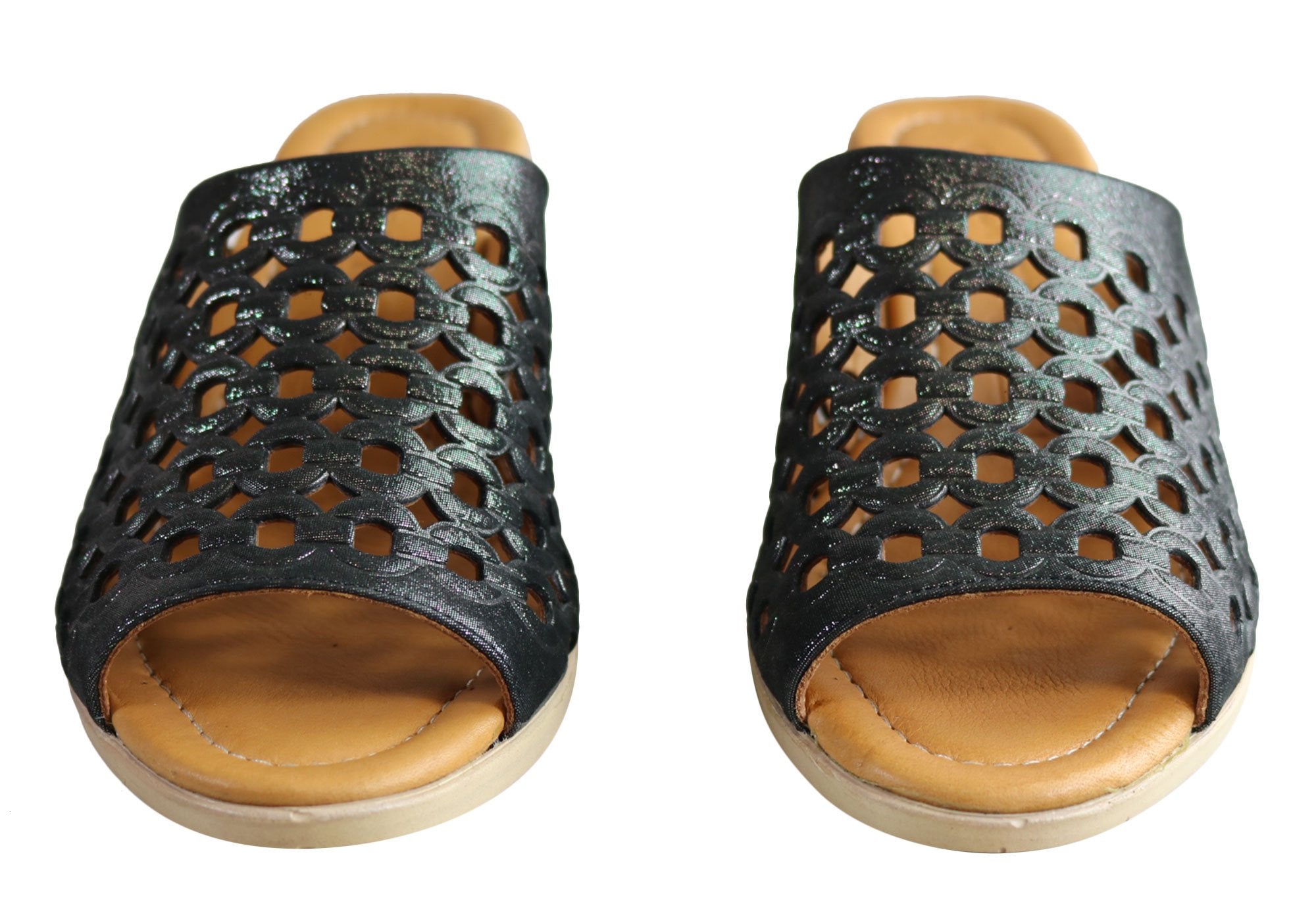 Orizonte Wink Women's European Leather Mid Heel Slide Sandals - Comfortable & Stylish for Summer, Office & Casual Outings