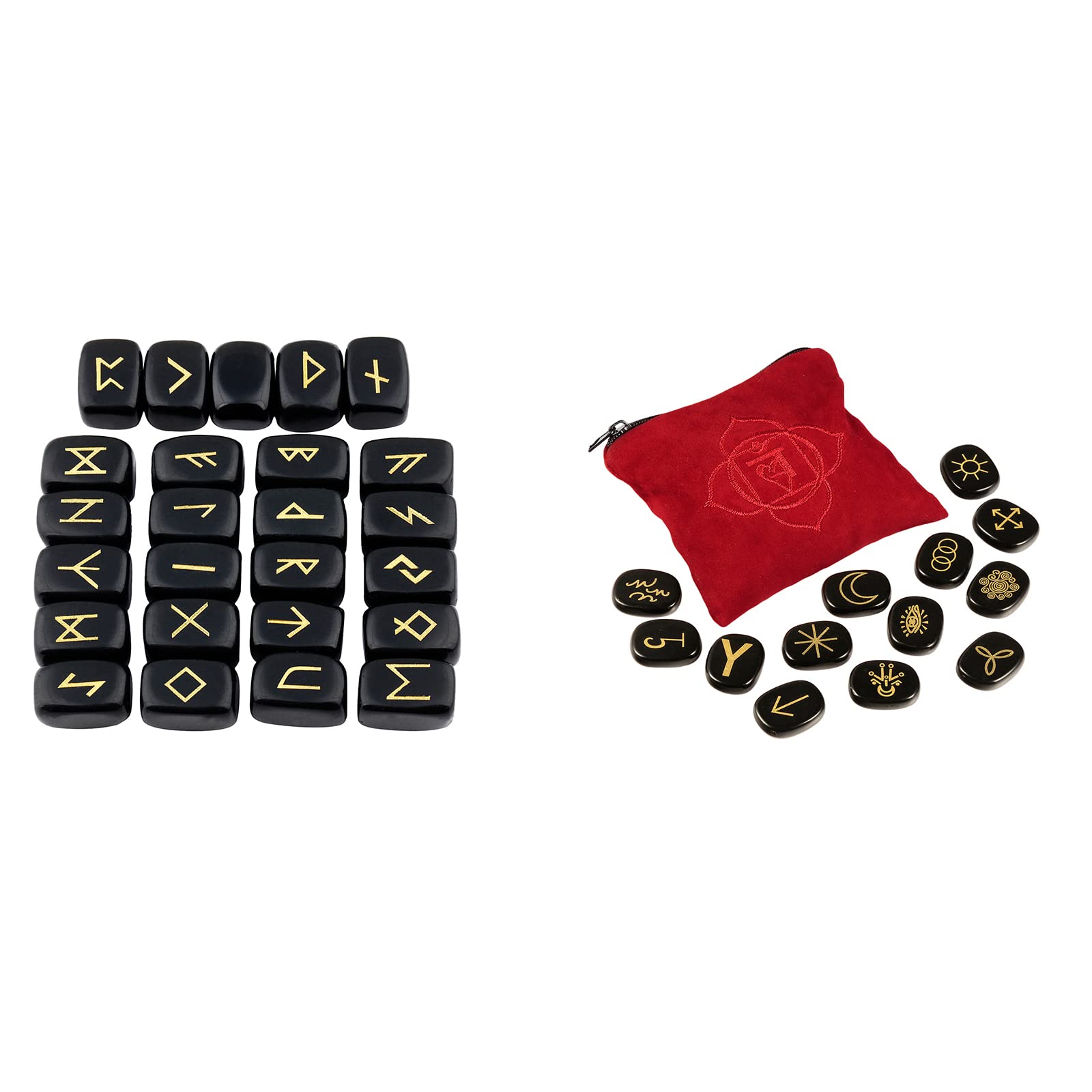 MookaiteDecor Rune Stones Set - 2 Piece Elder Futhark Alphabet Crystal & 13 PCS Obsidian Witches Runes with Gypsy Symbols for Divination, Meditation, and Spiritual Healing | Perfect for Wiccan, Pagan, and Witchcraft Practices
