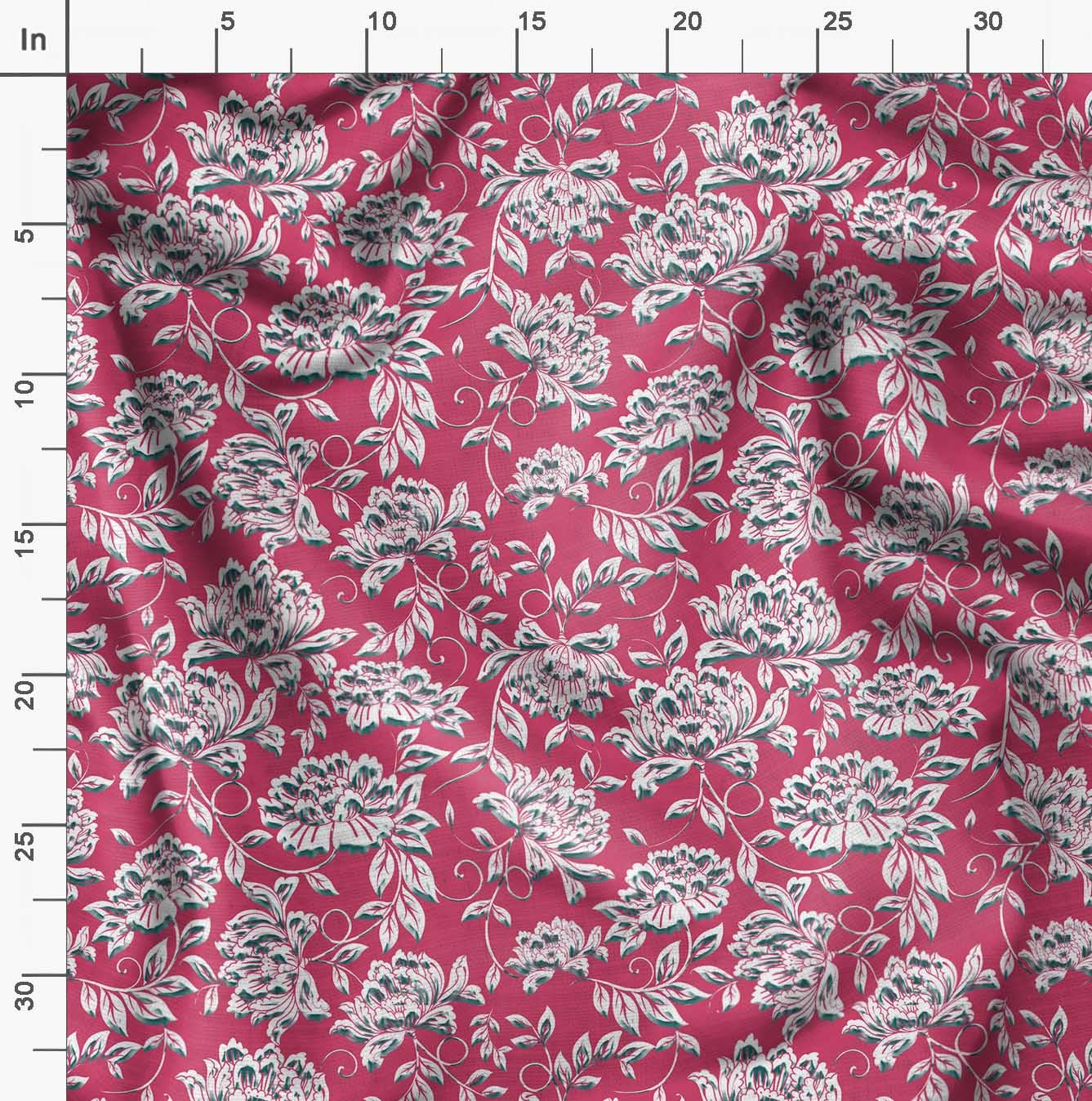 Soimoi Moss Georgette Pink Fabric by The Yard - 42 Inch Wide Floral Printed Fabric with Artistic Leaf Design for Dresses, Curtains & DIY Fashion Projects
