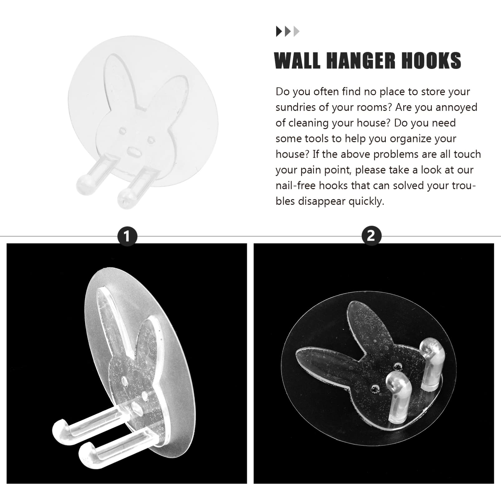 FOMIYES 12-Pack Adhesive Rabbit Wall Hooks - Clear Acrylic Hanging Hooks for Bath Towels, Keys, Coats & Home Decor | No Drill Stick-On Mounting for Bedroom, Bathroom, Kitchen & Office Organization