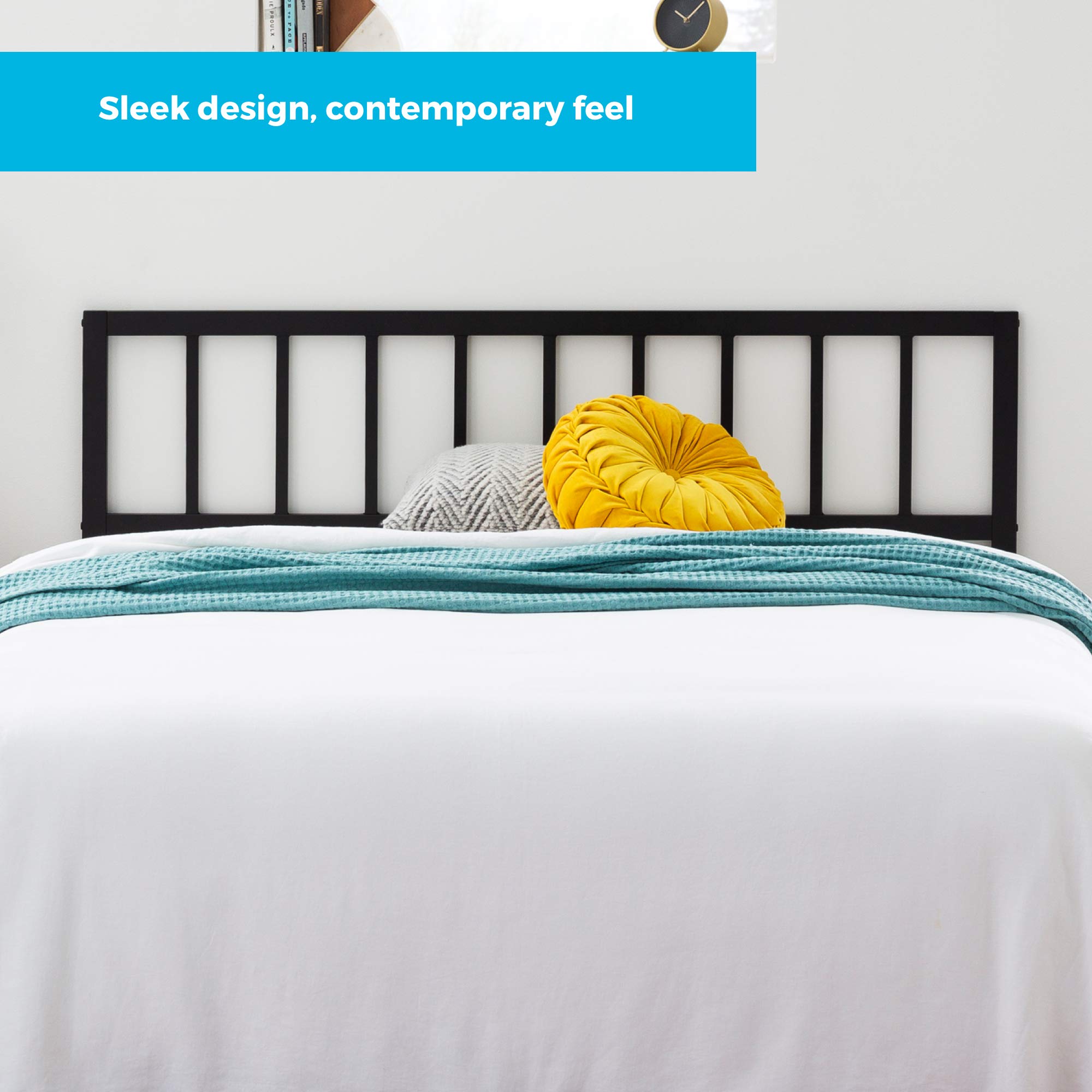 Linenspa Black California King Headboard - Decorative Metal Steel Construction with Vertical Bar Design, 40 Inches Tall - Perfect for Modern Bedroom Decor & Guest Room Setup