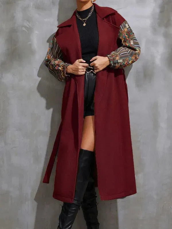 Women's Wool Lapel Coat - Loose Fit Long Trench Coat for Fall & Winter - Elegant Outerwear for Office, Dating & Casual Wear