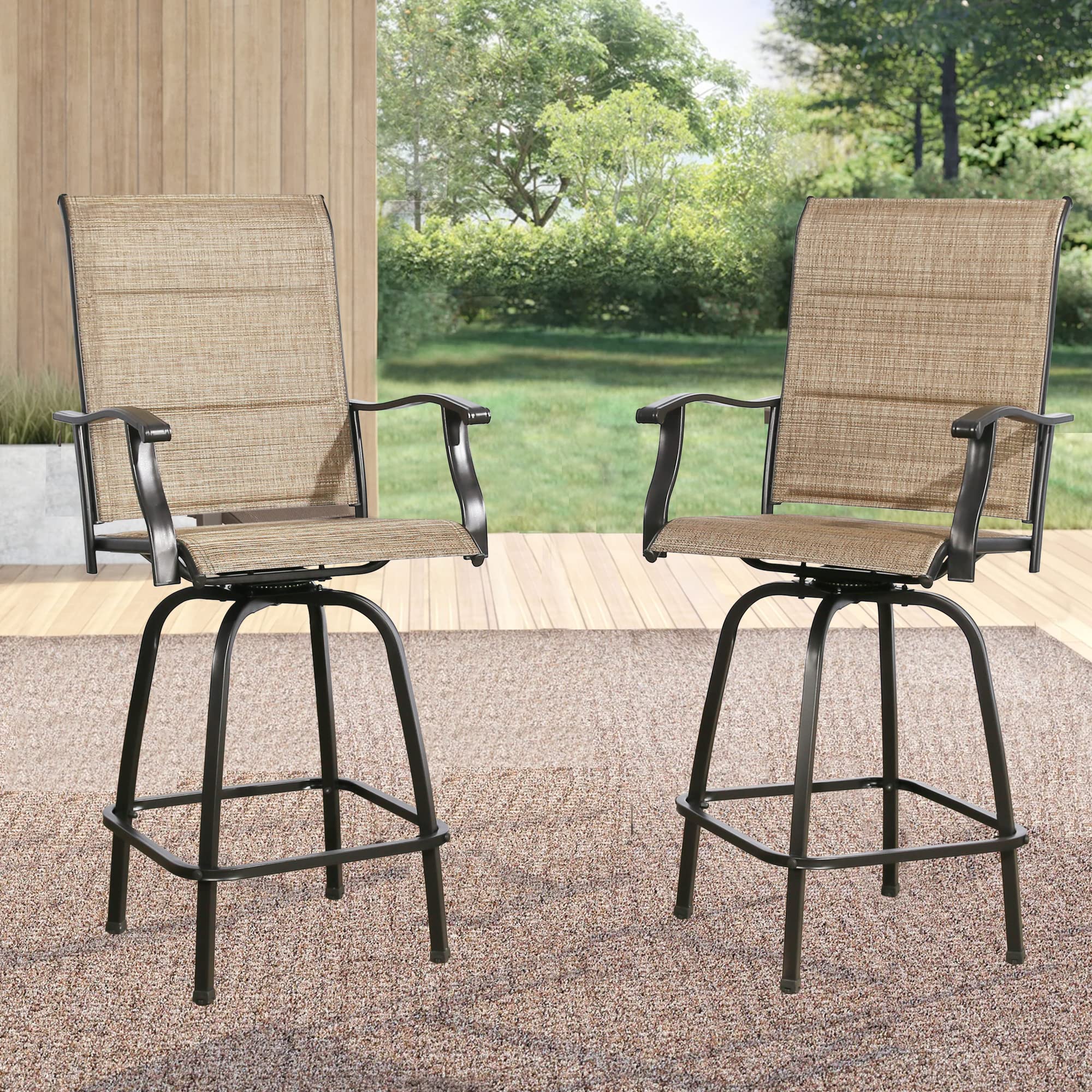 Ulax 2-Pack Outdoor Swivel Bar Stools with Padded Seats - Waterproof Patio Bar Chairs for Backyard, Deck, Poolside & Garden - Comfortable Counter Height Stools for Outdoor Dining & Entertaining