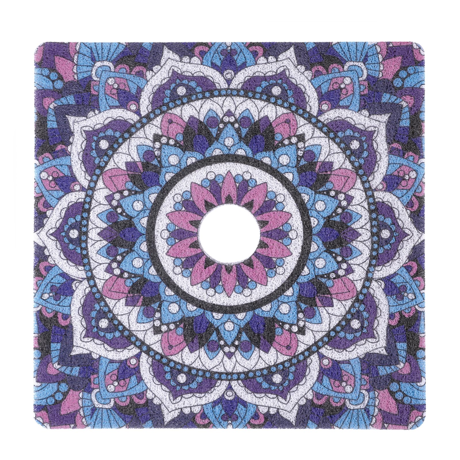 **HOMBYS 27x27 Inch Non-Slip Square Shower Mat with Drain Hole - PVC Loofah Bath Mat for Shower Stall, Secure & Stylish Boho Design - Perfect for Bathroom Safety & Spa-Like Relaxation**