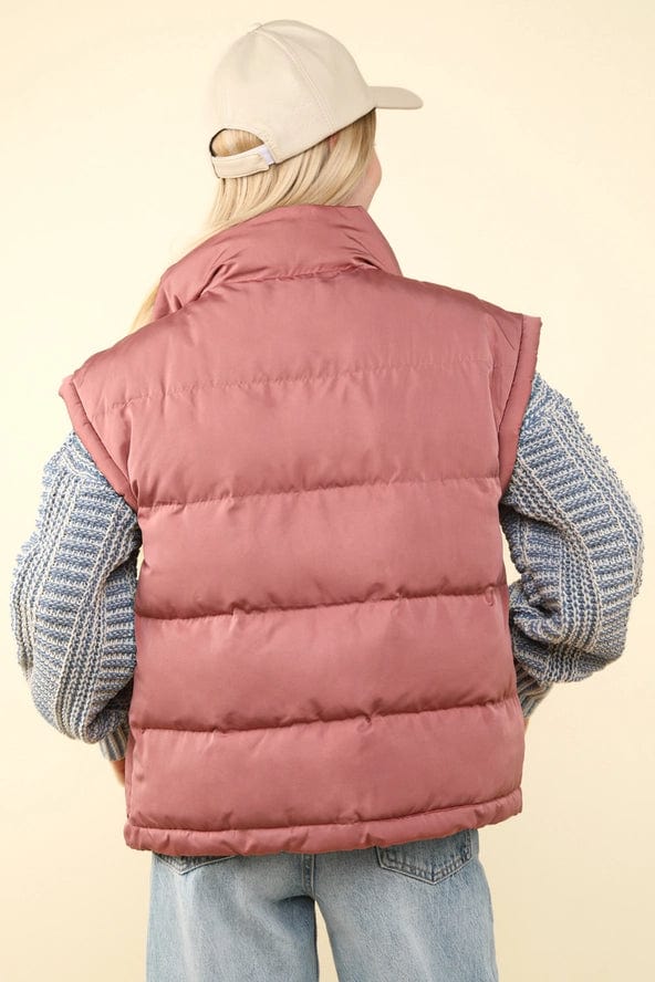 Women's Mauve High Neck Puffer Vest - Winter Warm Quilted Down Jacket for Outdoor Activities | Hiking, Skiing & Casual Wear