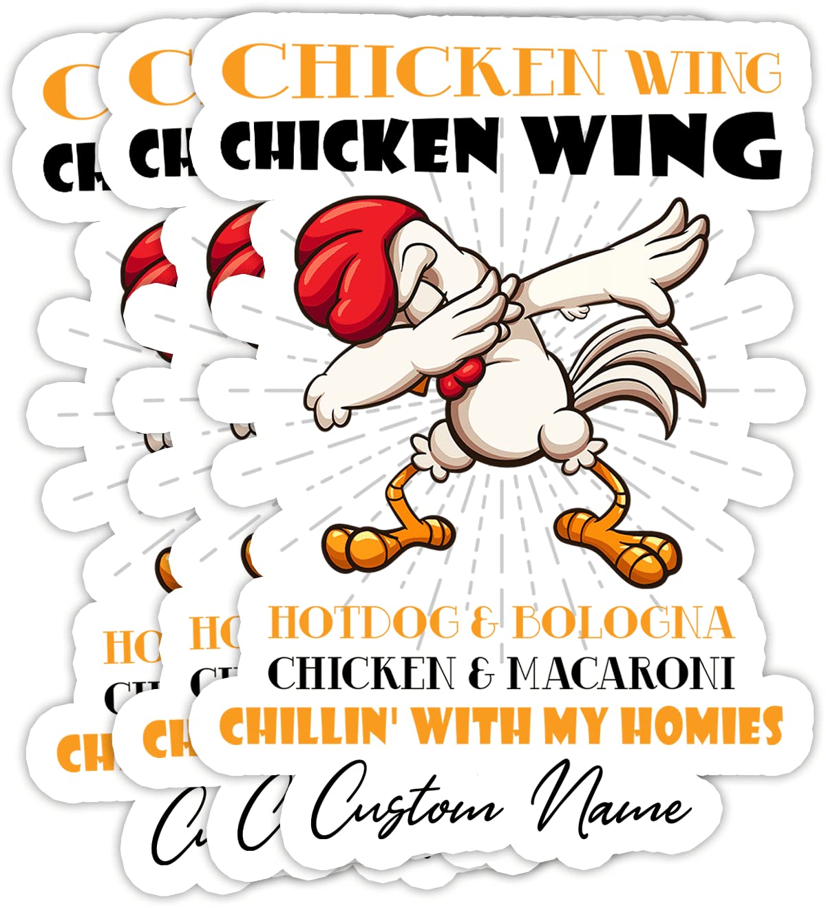 Custom 3x4 Inch Personalized Vinyl Stickers - Chicken Wing, Hot Dog & Bologna Design | Waterproof Decals for Water Bottles, Notebooks & Gifts | Perfect for Food Lovers, DIY Crafts & Party Favors