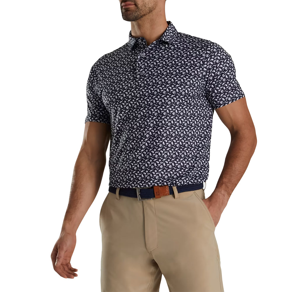 FootJoy Men's Athletic Fit Beach Print Lisle Golf Polo Shirt - Lightweight & Breathable for Summer Golfing & Outdoor Activities