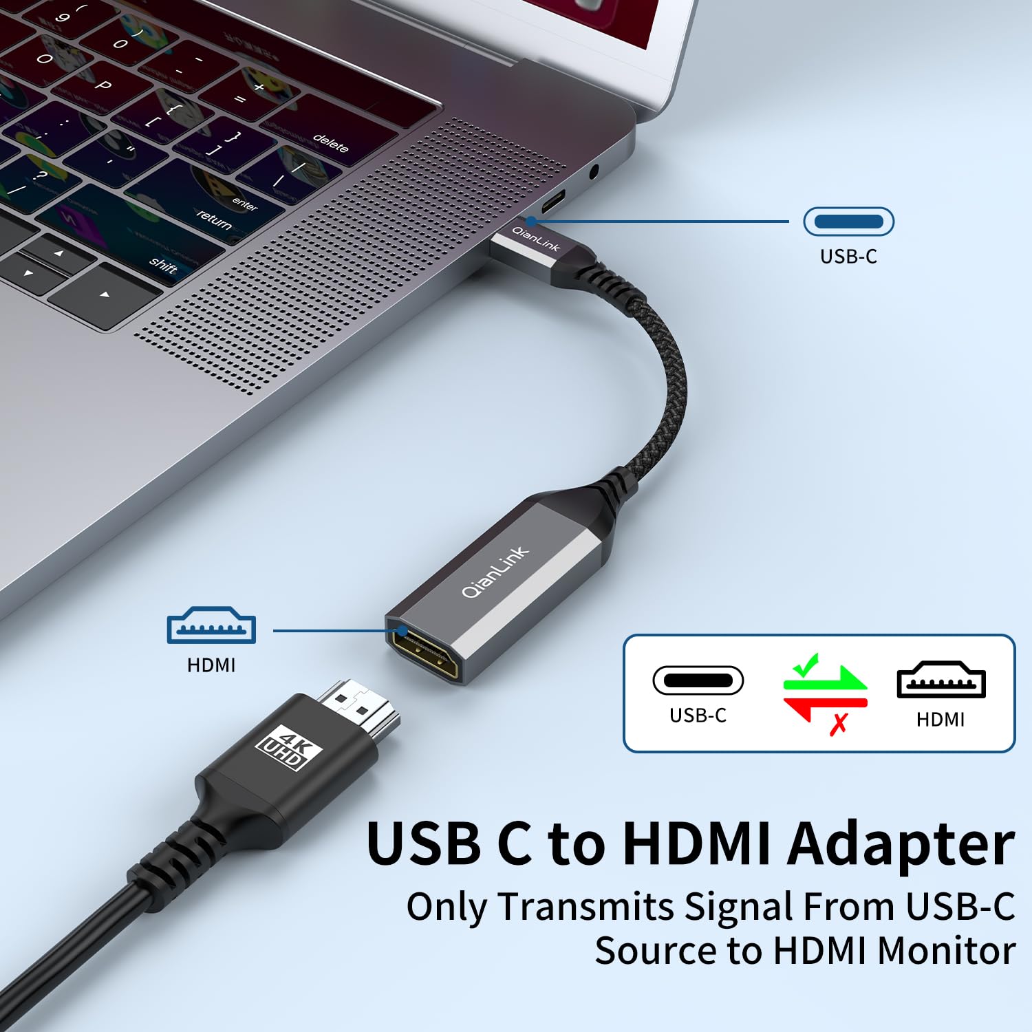 USB C to HDMI Adapter 4K 60Hz - Thunderbolt 3/4 Compatible for MacBook Pro/Air, iPhone 15/16, Dell XPS, Surface, iPad Pro - Universal Type C to HDMI Converter for Home Office, Gaming & Presentations