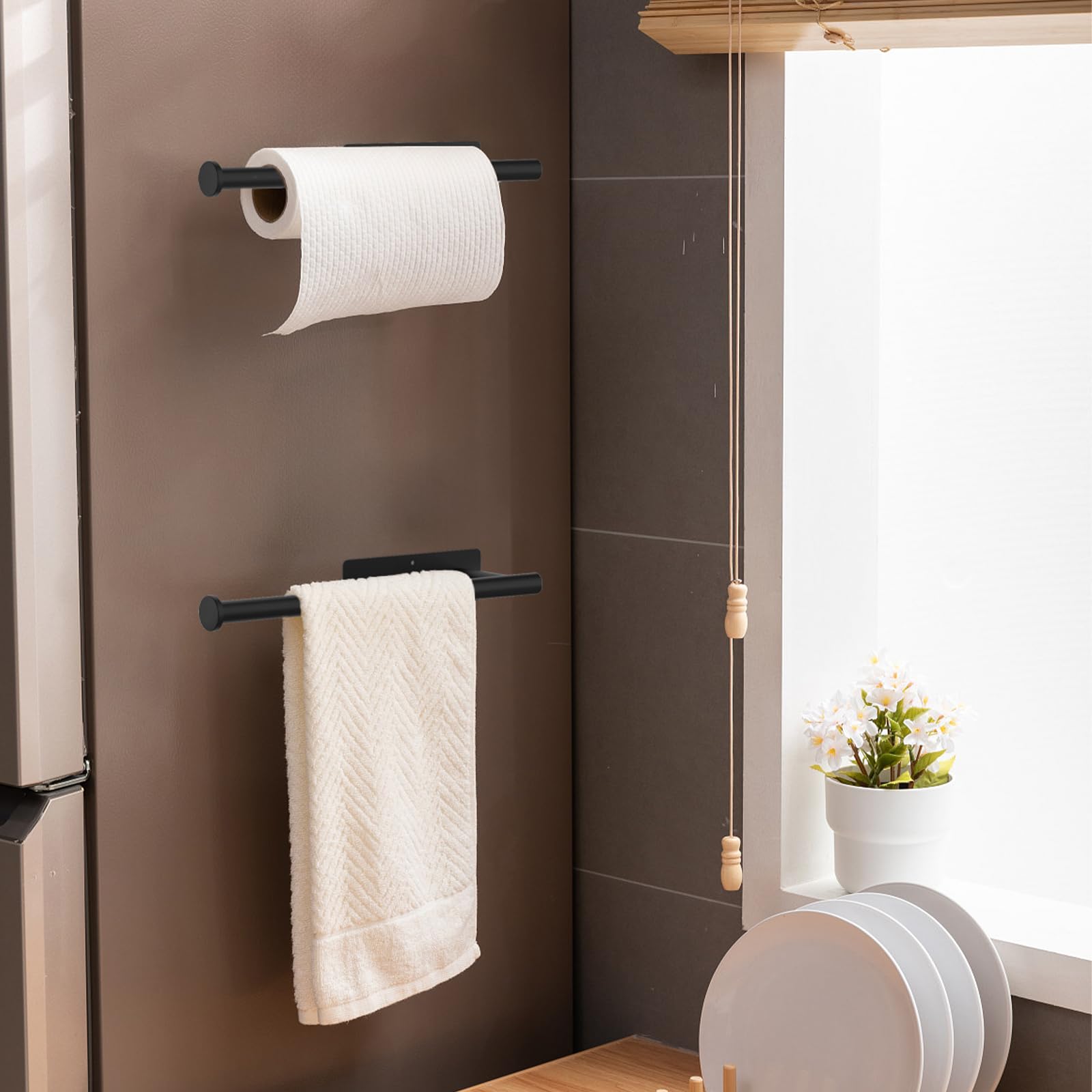 Ibergrif M34055B Black Under Cabinet Paper Towel Holder - Self Adhesive Kitchen Roll Rack for Wall Mounting - Perfect for Kitchen, Bathroom & Office Organization