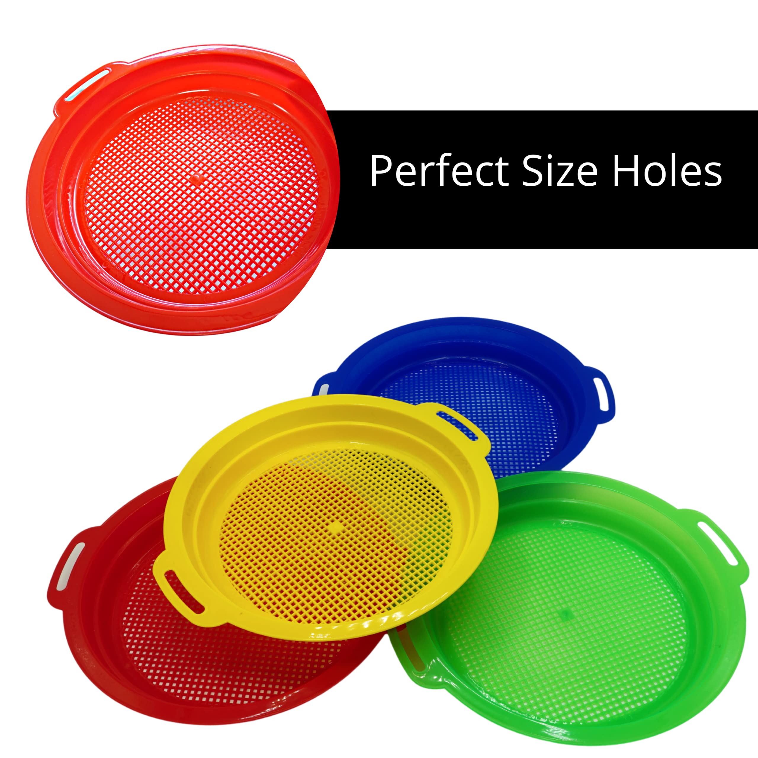 4 Pack Large Sand Sifter for Beach & Sandbox - Shark Teeth, Rocks & Plastic Finder - Durable Sand Toys for Kids & Toddlers - Perfect for Beachcombing, Treasure Hunting & Outdoor Play
