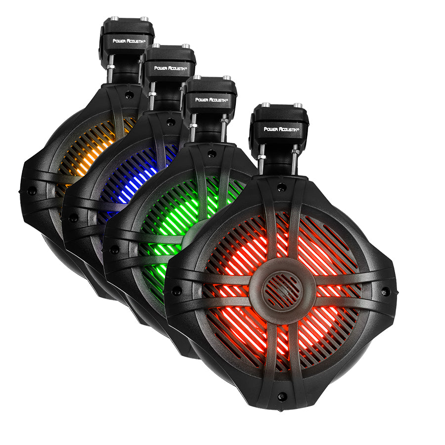 Power Acoustik MWT 65BL 6.5 Inch Marine Grade Wake Tower Speakers with RGB LED Lighting & Remote Control - Waterproof Boat Audio System for Wakeboarding, Yachting & Outdoor Marine Entertainment (Black)