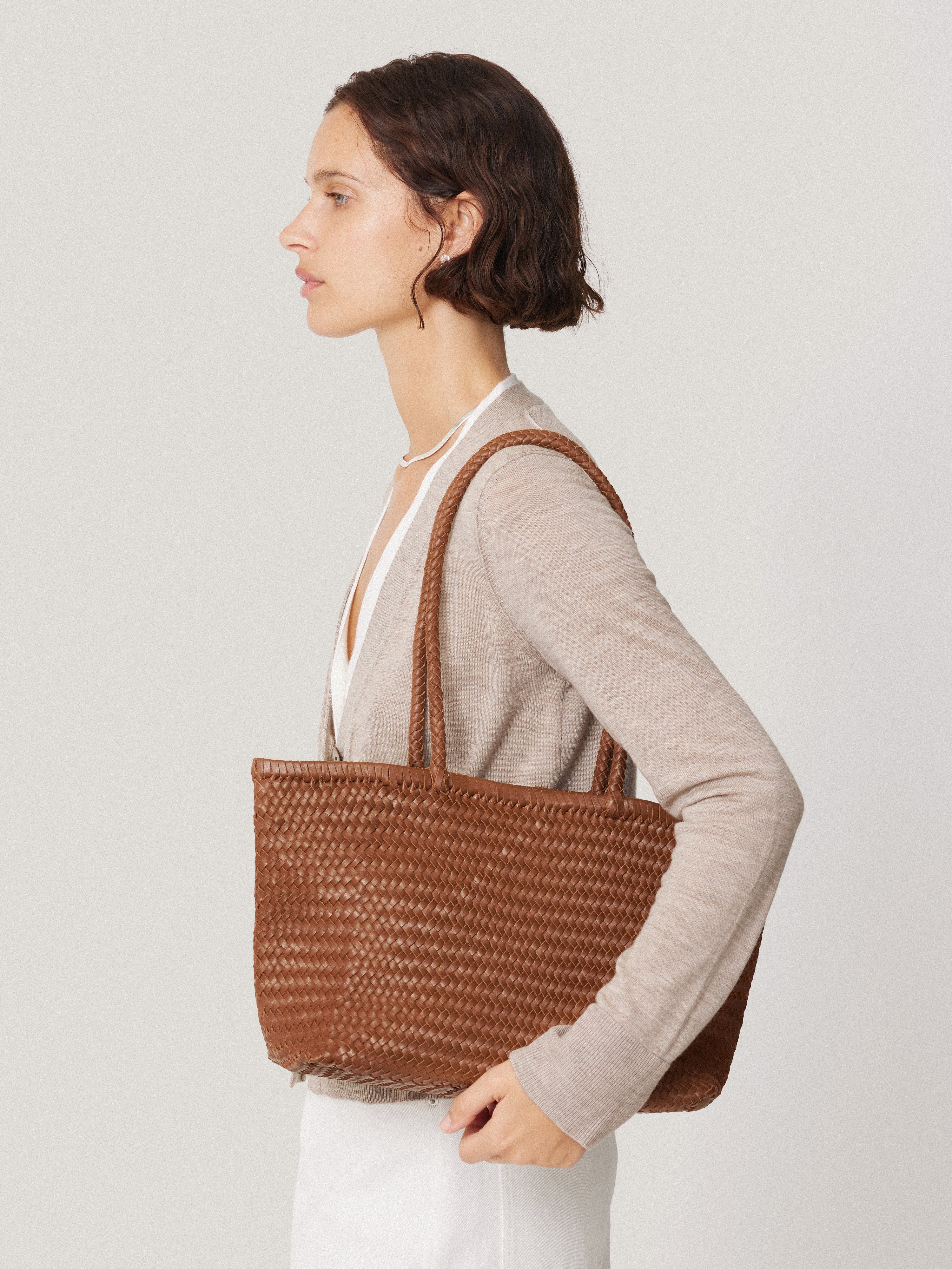 Premium Woven Leather Tote Bag for Women - Stylish Tan Handbag with Spacious Interior | Perfect for Work, Travel & Everyday Use