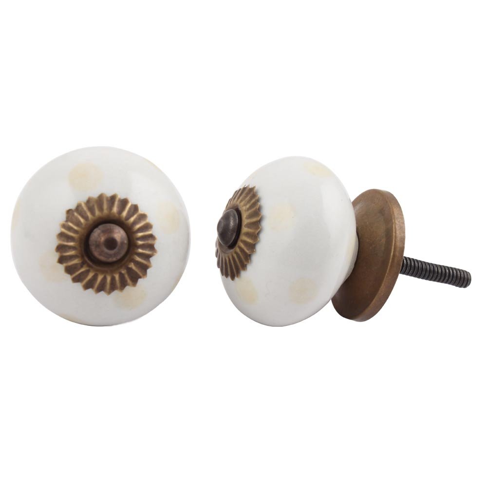 Premium 10-Piece Cream Ceramic Dotted Drawer Knobs - Elegant Cabinet Hardware for Kitchen, Dresser & Furniture - Decorative Pulls for Home Renovation & DIY Projects