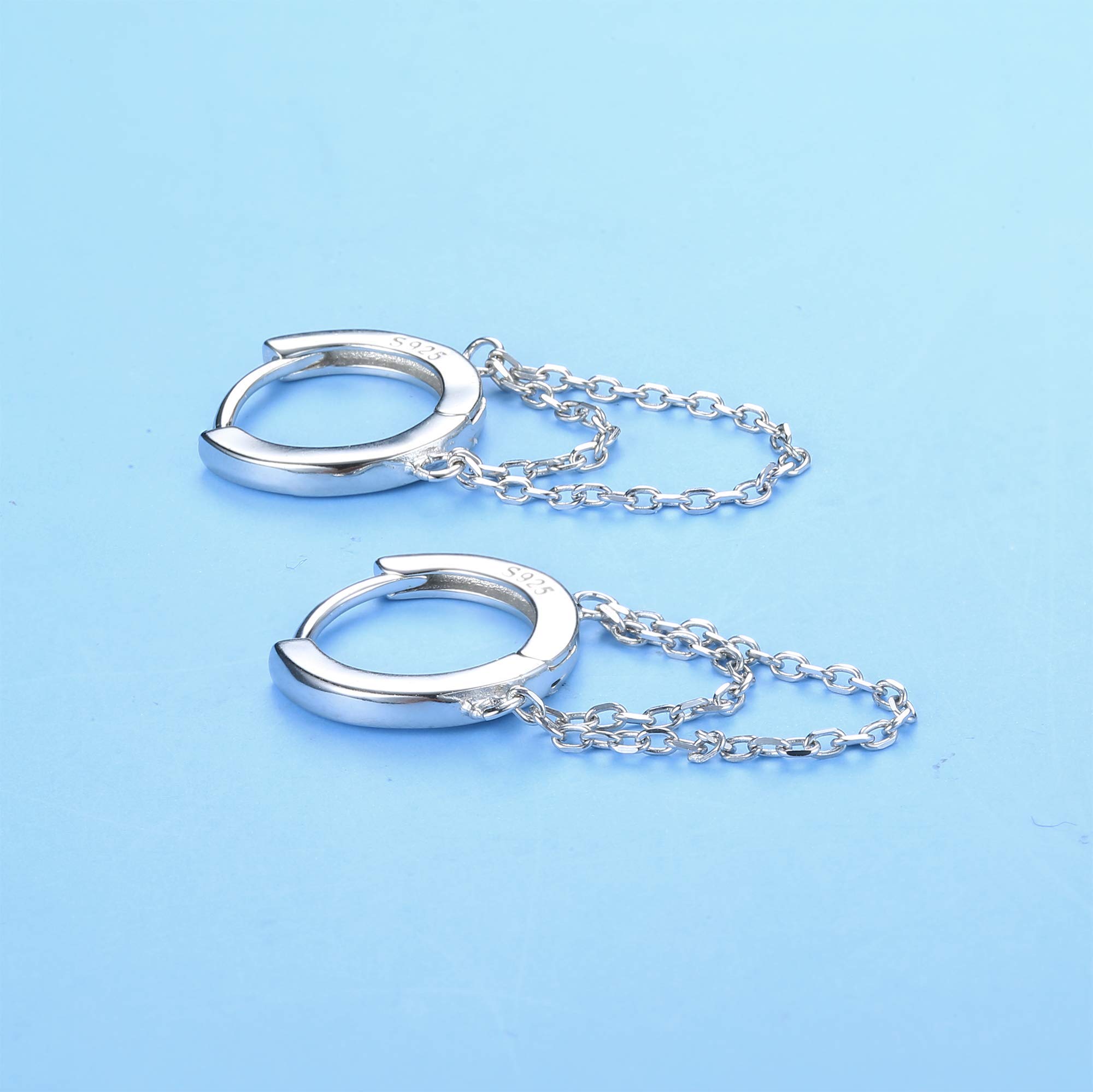 KRFY 925 Sterling Silver Hoop Earrings for Women - Minimalist Cartilage Huggie Hoops with Tassel Chain Dangle - Small Drop Chain Earrings in Silver | Perfect for Everyday Wear, Parties & Gifts