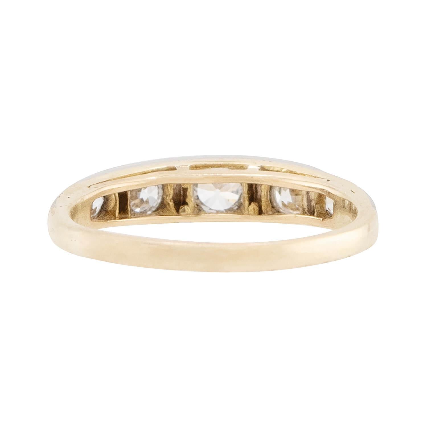 Edwardian 18k Gold & Platinum Diamond Five Stone Ring - Vintage Engagement, Wedding, or Anniversary Jewelry Gift