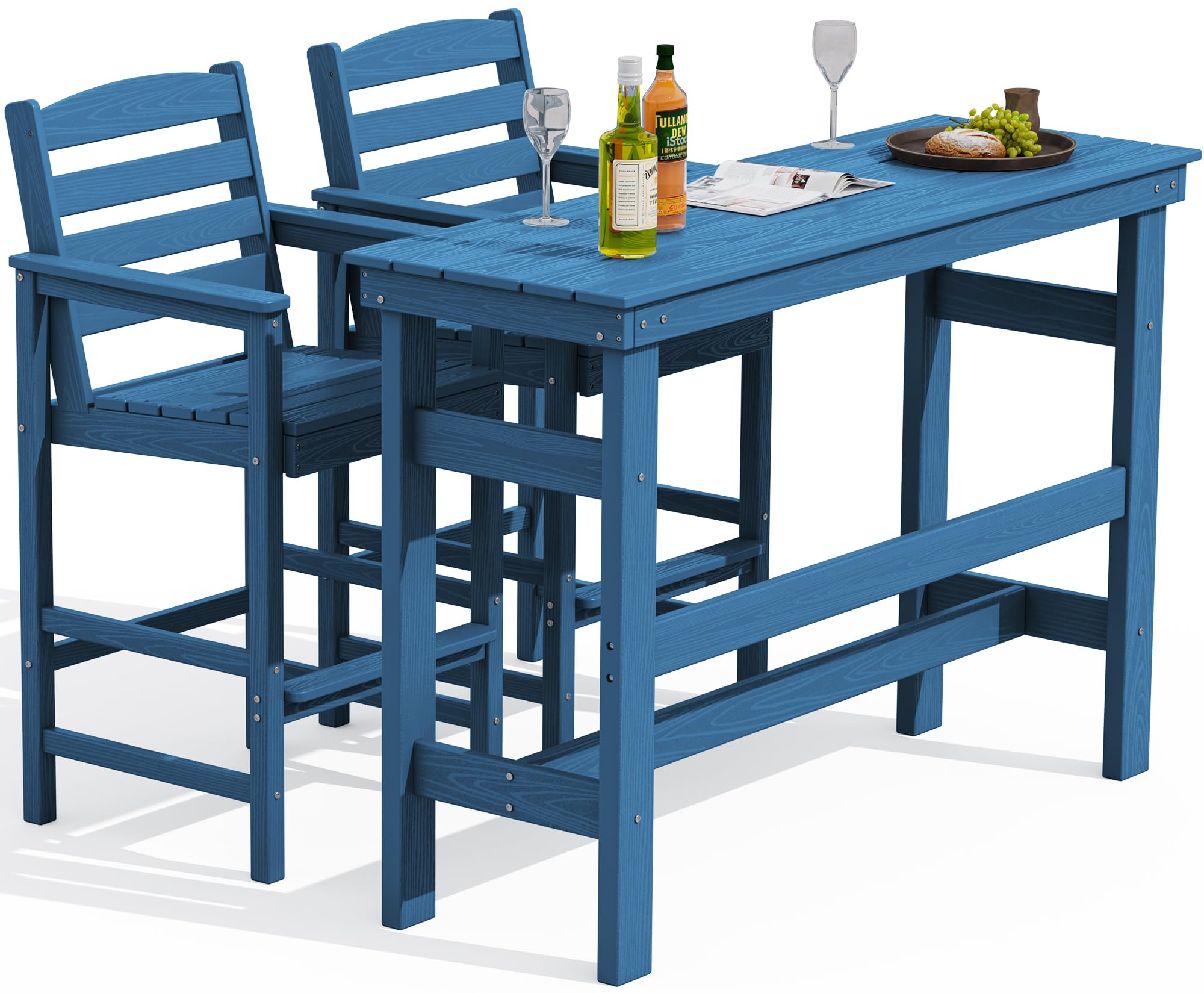 SERWALL 2-Piece Outdoor Bar Table and Chairs Set - All-Weather HDPE Patio Furniture for Backyard, Poolside, Garden - Blue Adirondack Bar Height Set | Perfect for Outdoor Entertaining, Lounging by the Pool, and Relaxing in Your Garden