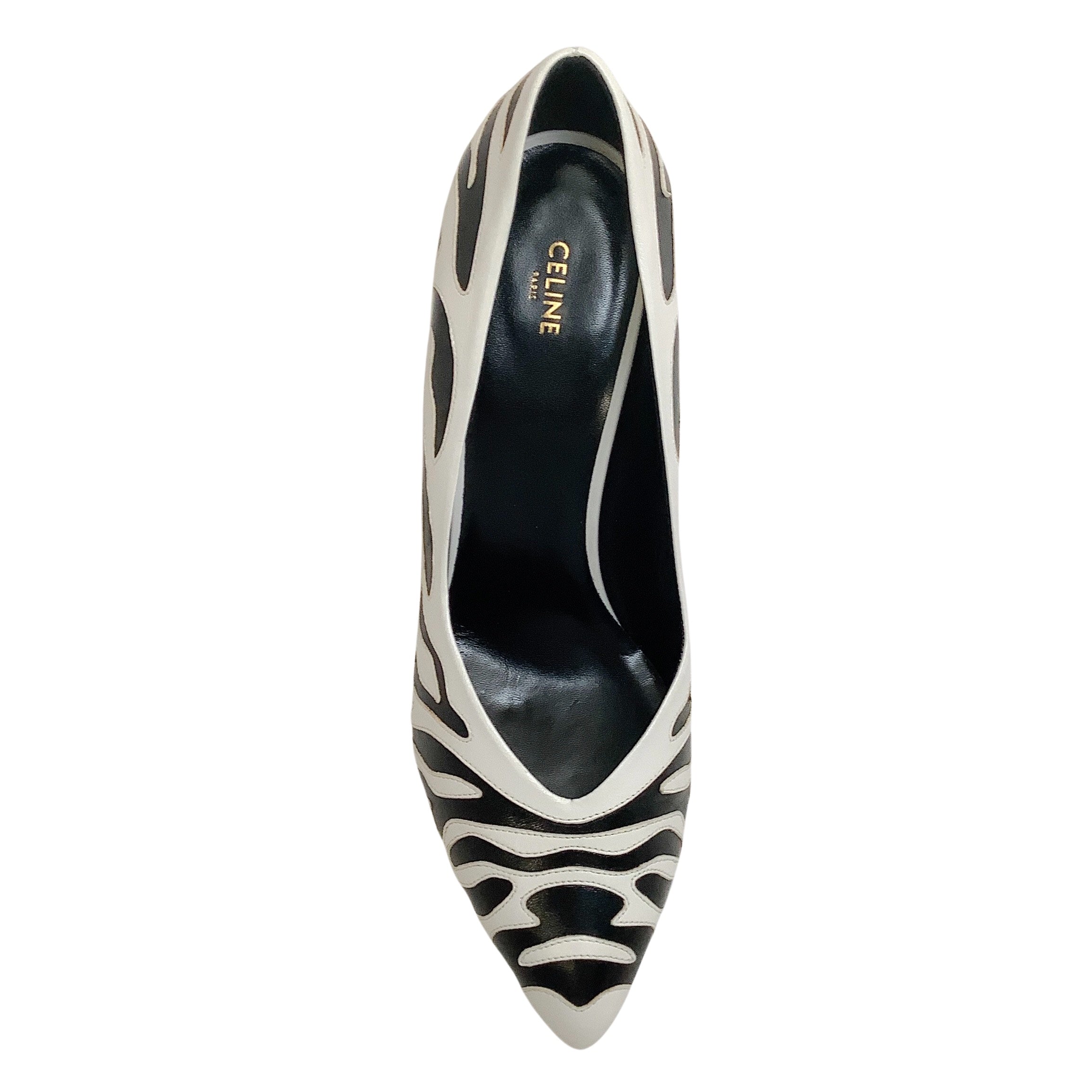 Celine White and Black Zebra Print Pump Heels 85mm - Elegant High Heels for Women, Perfect for Parties, Weddings, and Office Wear