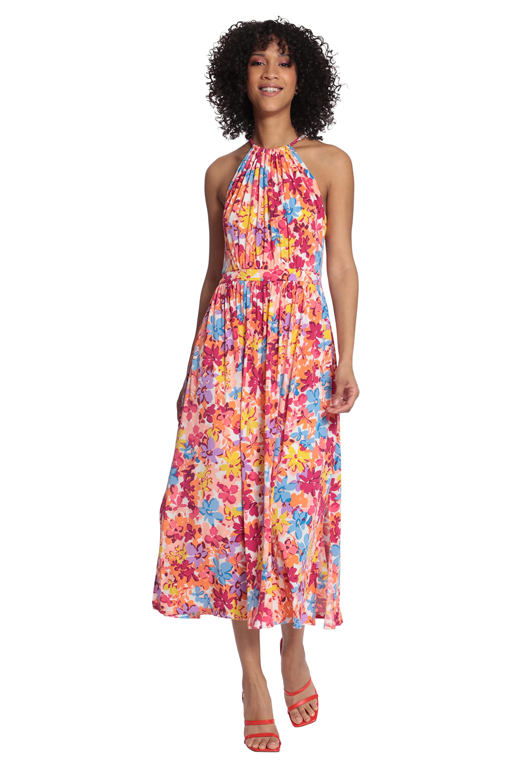 Elegant Maggy London Women's Halter Midi Dress with Back Neck Tie - Perfect for Summer Weddings, Cocktail Parties & Special Occasions