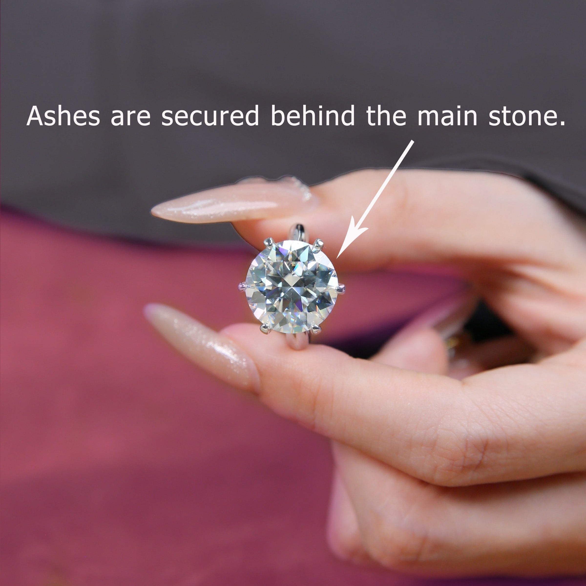Celestial Spark: Round Cut Moissanite Ashes Ring for Women - Elegant Memorial Jewelry for Loved Ones, Perfect for Remembrance Ceremonies & Special Occasions