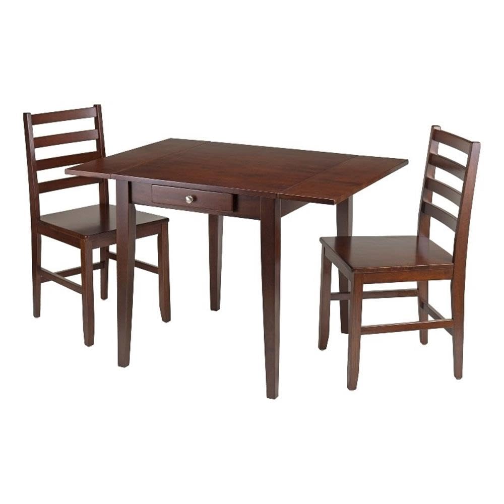 Winsome Hamilton 3-Piece Drop Leaf Dining Table Set with 2 Ladder Back Chairs - Space Saving Kitchen Table for Small Apartments & Breakfast Nooks