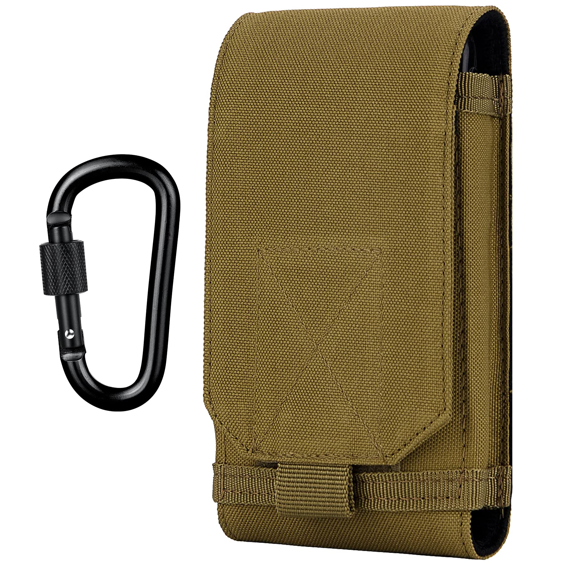 Tactical MOLLE Phone Pouch for iPhone 15 Pro Max/15 Pro/14 Plus/14 Pro/13/12/11 - Heavy Duty Belt Holster Case with Hook & Loop Patch Panel - Perfect for Outdoor Adventures, Hiking & Military Use (Khaki)