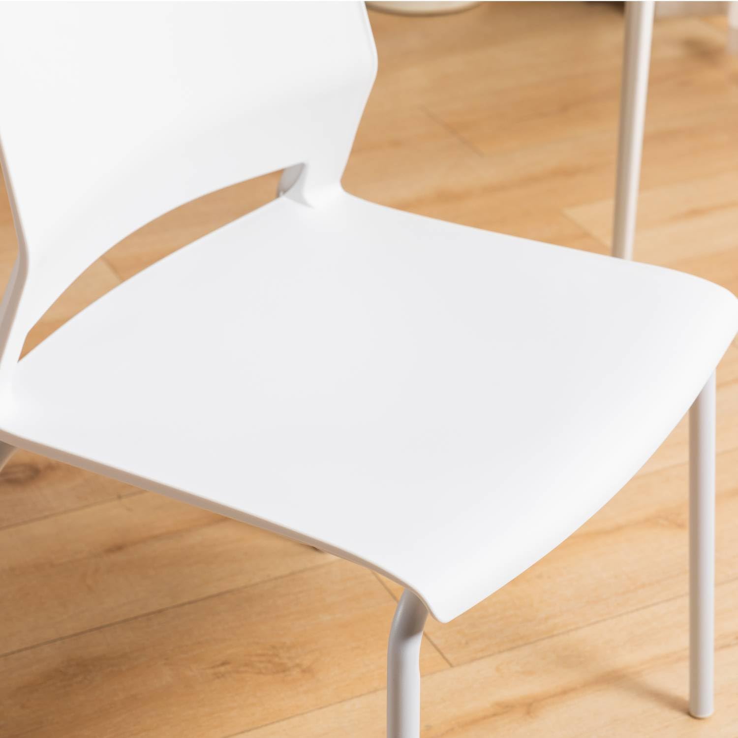 White Stackable Chairs Set of 4 - Modern Plastic Dining Chairs with Wide Seat for Office, Conference Room, Living Room & Classroom - Perfect for Home, Office & Commercial Spaces