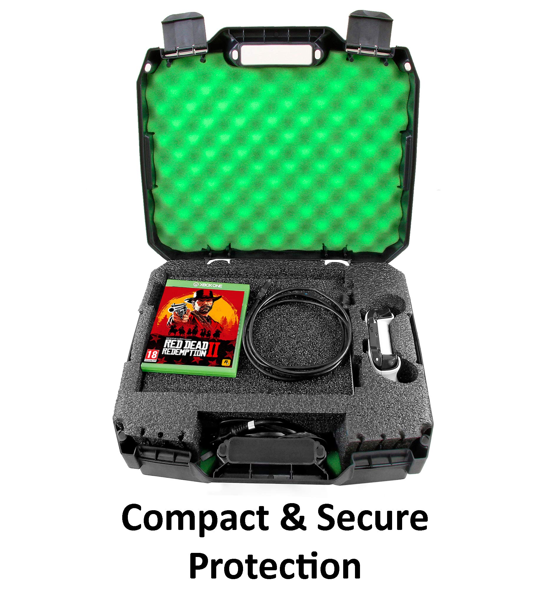 CASEMATIX Hard Shell Travel Case for Xbox One S - Protective Foam Storage for Console, Controller, Power Adapter & Games - Durable Carrying Case for Travel, Gaming Parties & Secure Storage