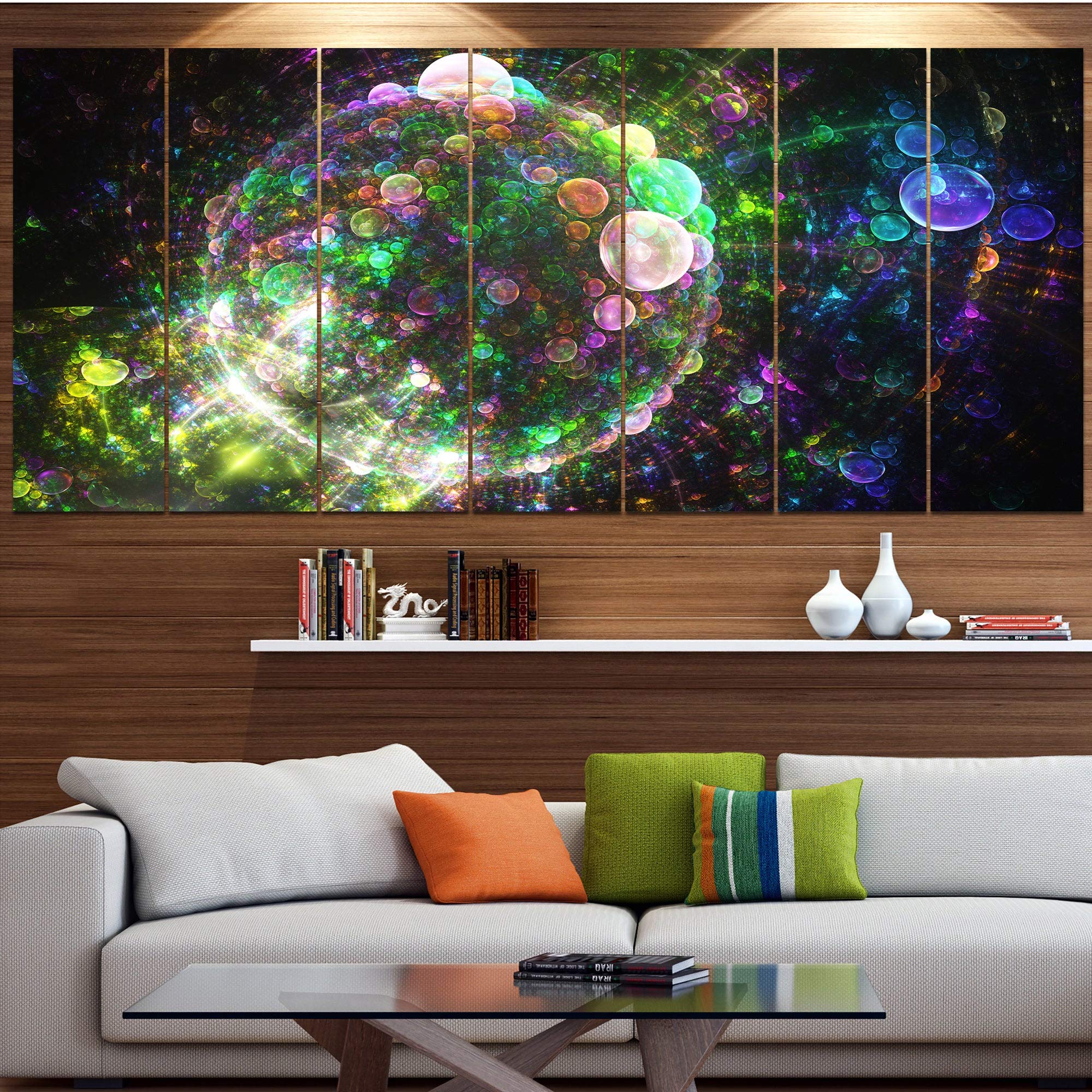 DESIGN ART 'Multi-Color Spherical Planet Bubbles' Abstract Canvas Wall Art - 70x28 Inch 6-Panel Set for Living Room, Bedroom & Office Decor