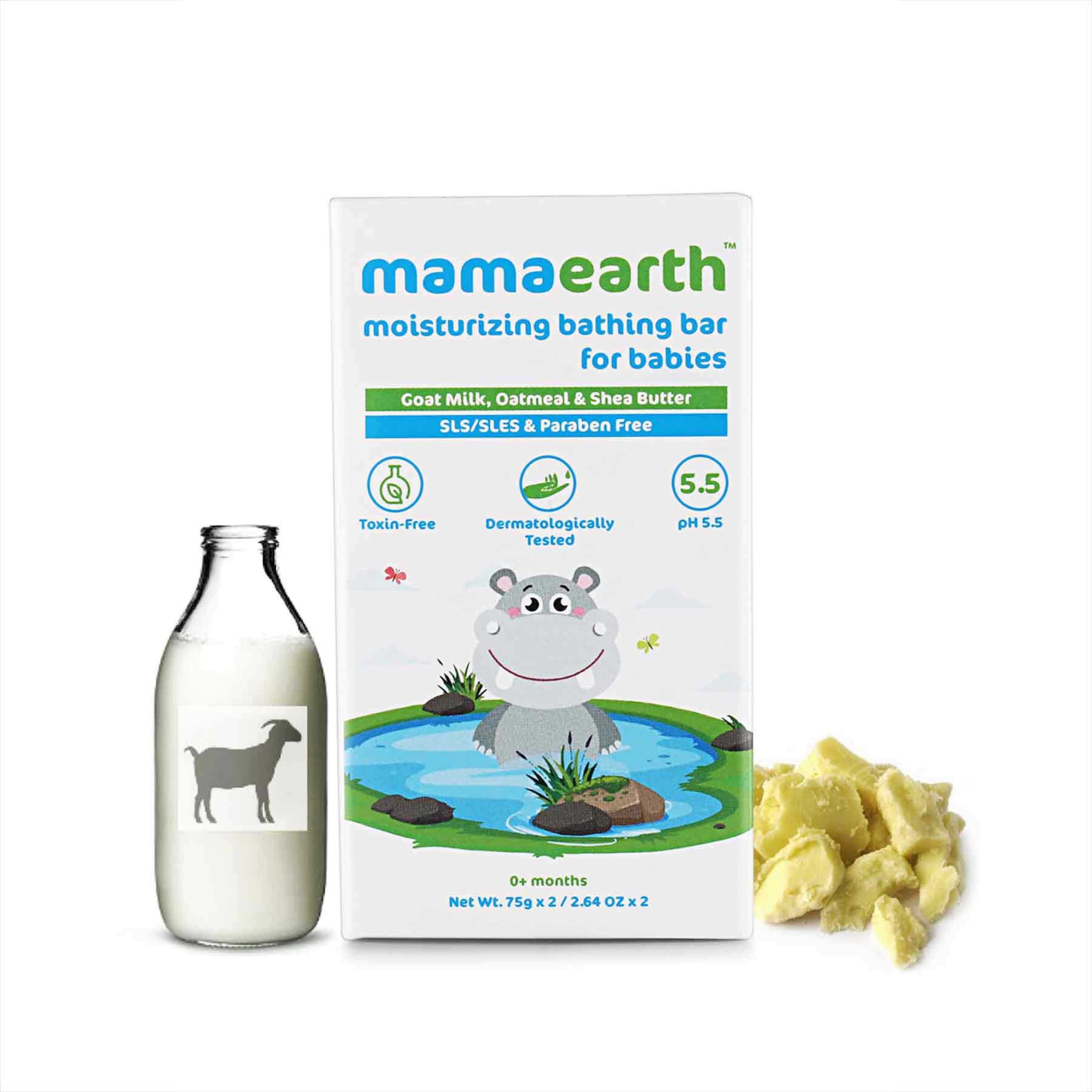 Mamaearth Moisturizing Baby Bath Soap Bar with Goat Milk & Oatmeal - pH 5.5 Gentle for Newborn Skin - Pack of 2 (75g Each) - Perfect for Daily Bathing & Sensitive Skin Care