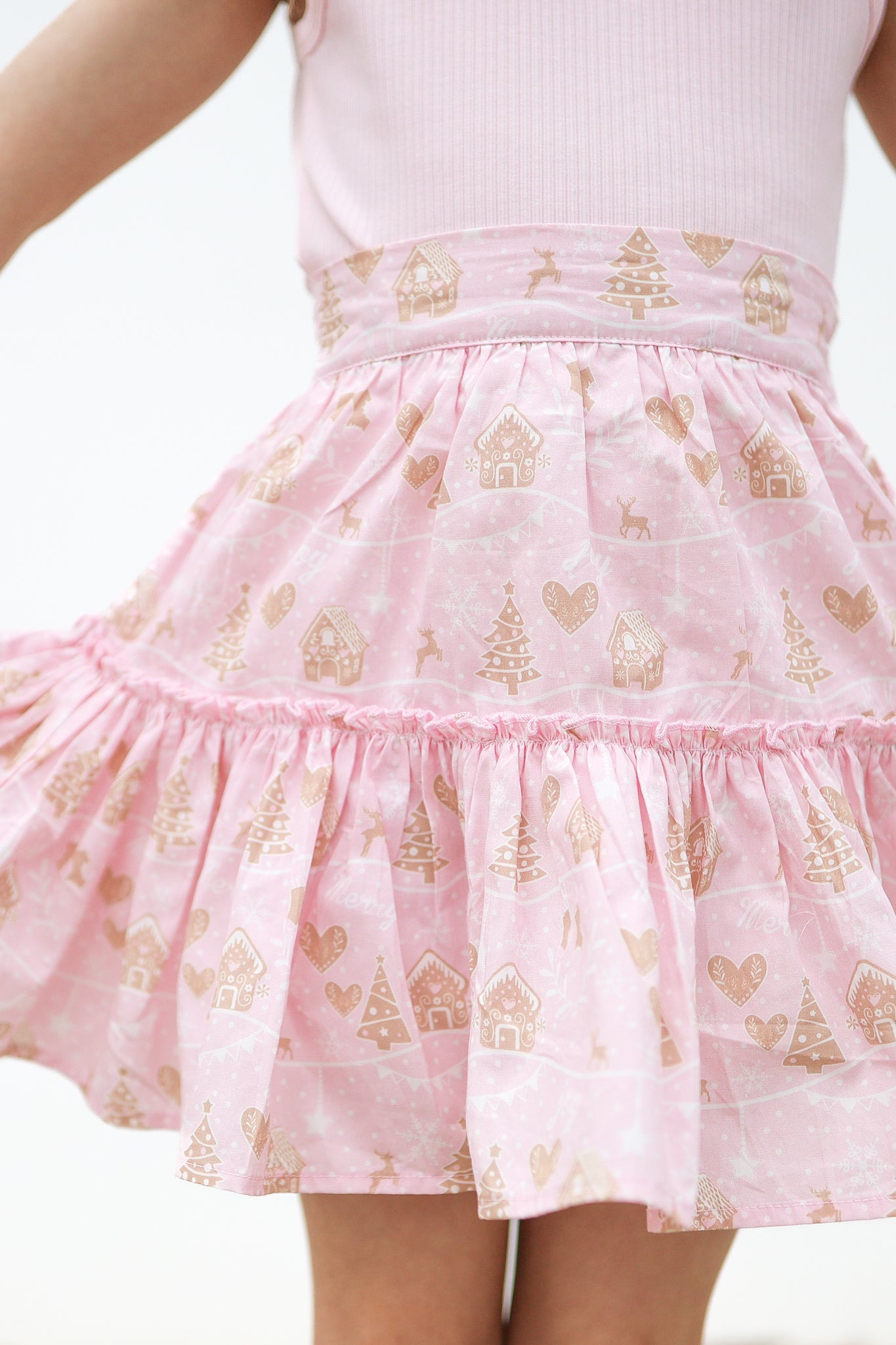 Pink Ruffle Suspender Skirt for Women - Christmas Party Outfit, Holiday Village Fashion, Cute Skirt for Festive Gatherings & Seasonal Photos