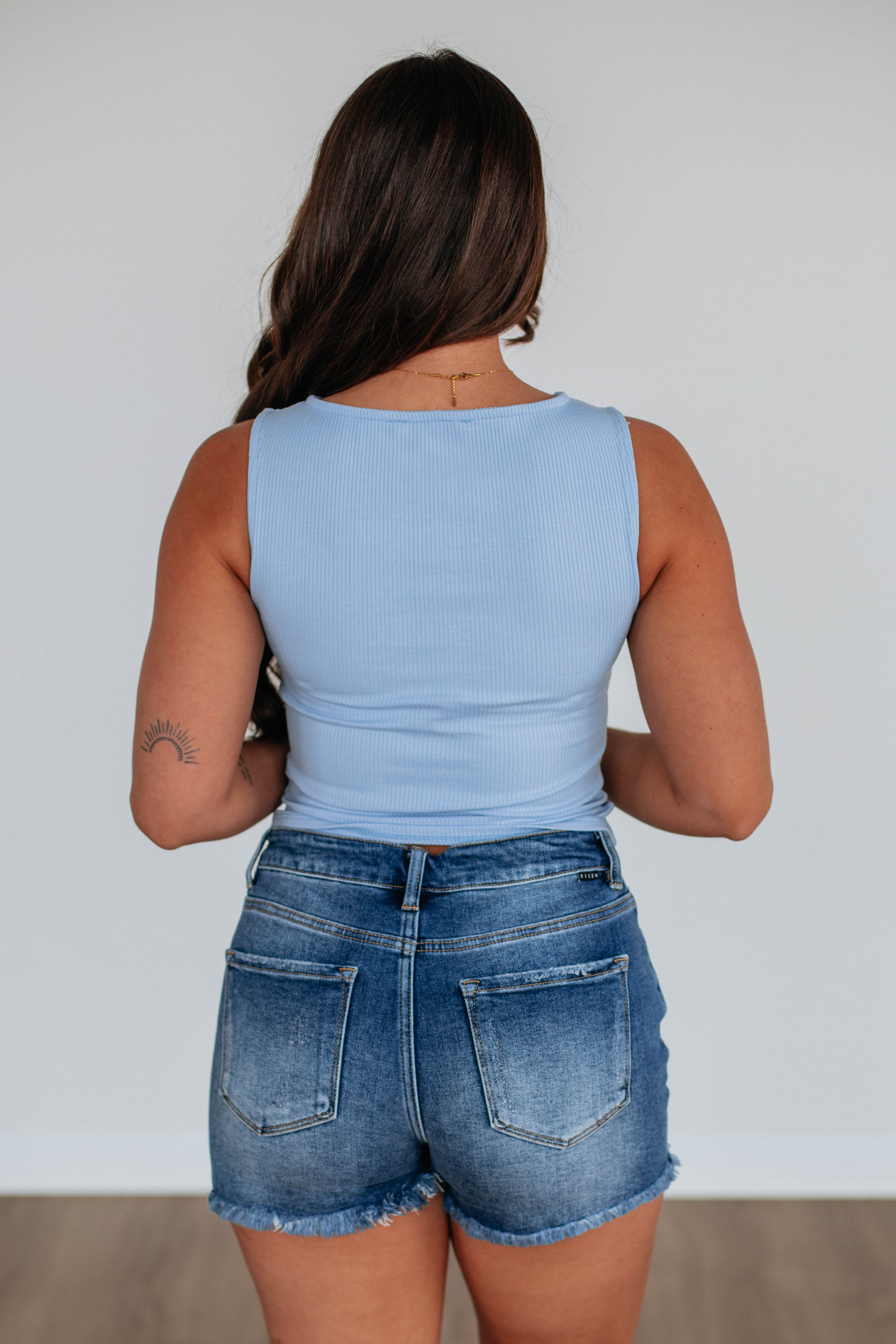 Eira Ribbed Top Powder Blue - Women's Casual Knit T-Shirt for Everyday Wear & Layering | Perfect for Spring & Summer Outfits