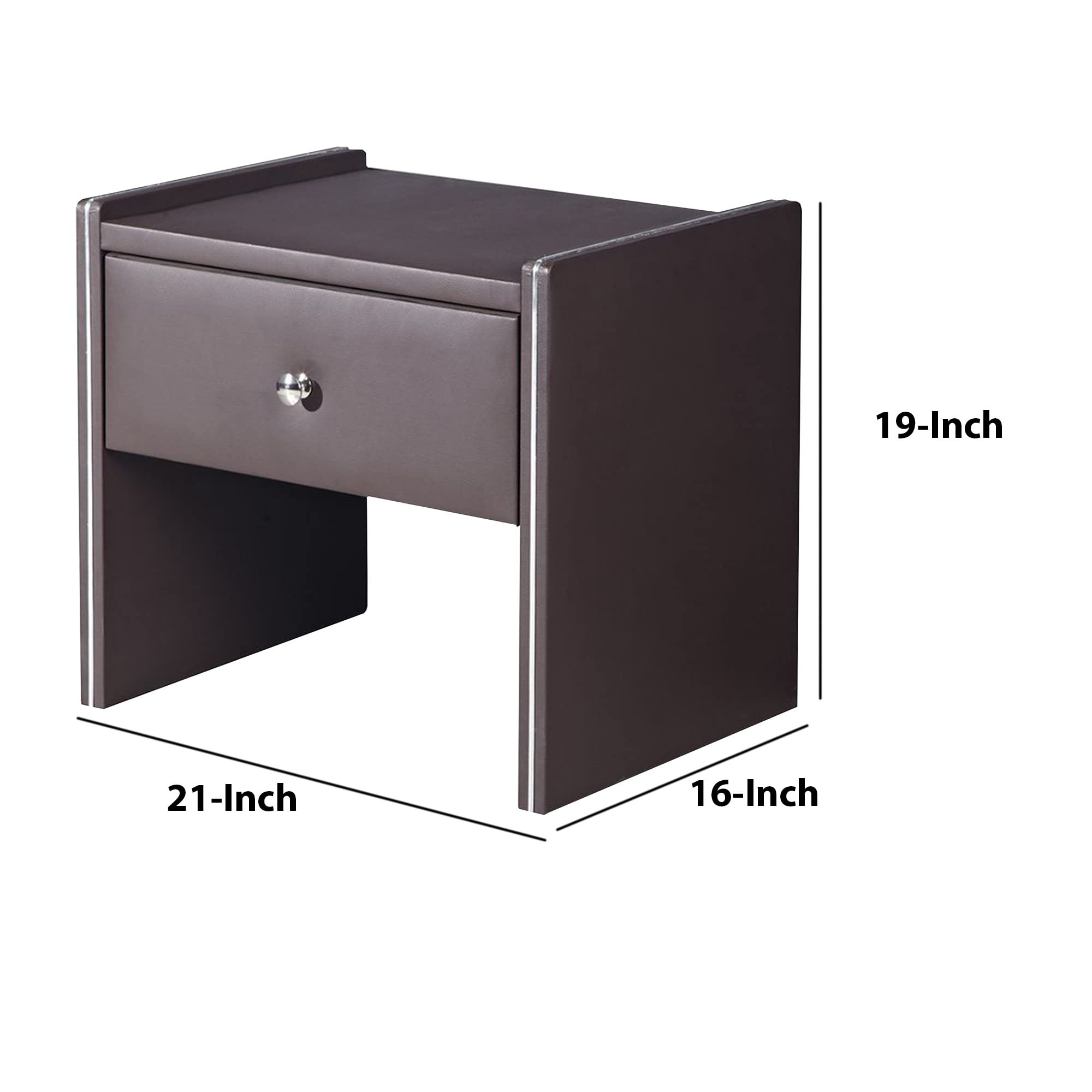 Benjara Brown Leather Upholstered Wooden Nightstand with Drawer - Bedroom Furniture for Master Bedroom, Guest Room & Apartment