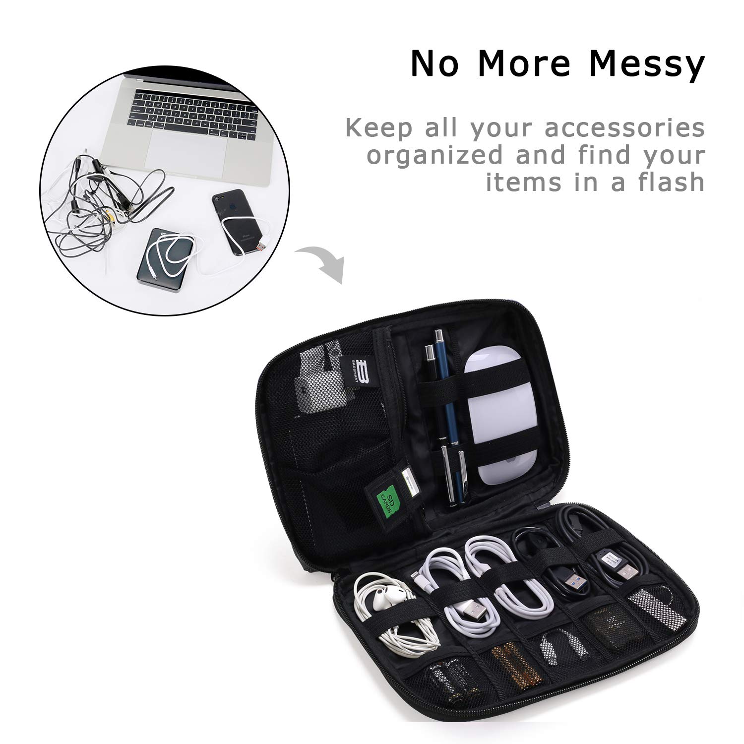 BAGSMART Travel Electronics Organizer Case - Compact Cord & Cable Organizer Bag for Phone, Charger, SD Cards - Perfect Travel Accessories for Men & Women (Grey) | Ideal for Business Trips, Vacations & Daily Commute