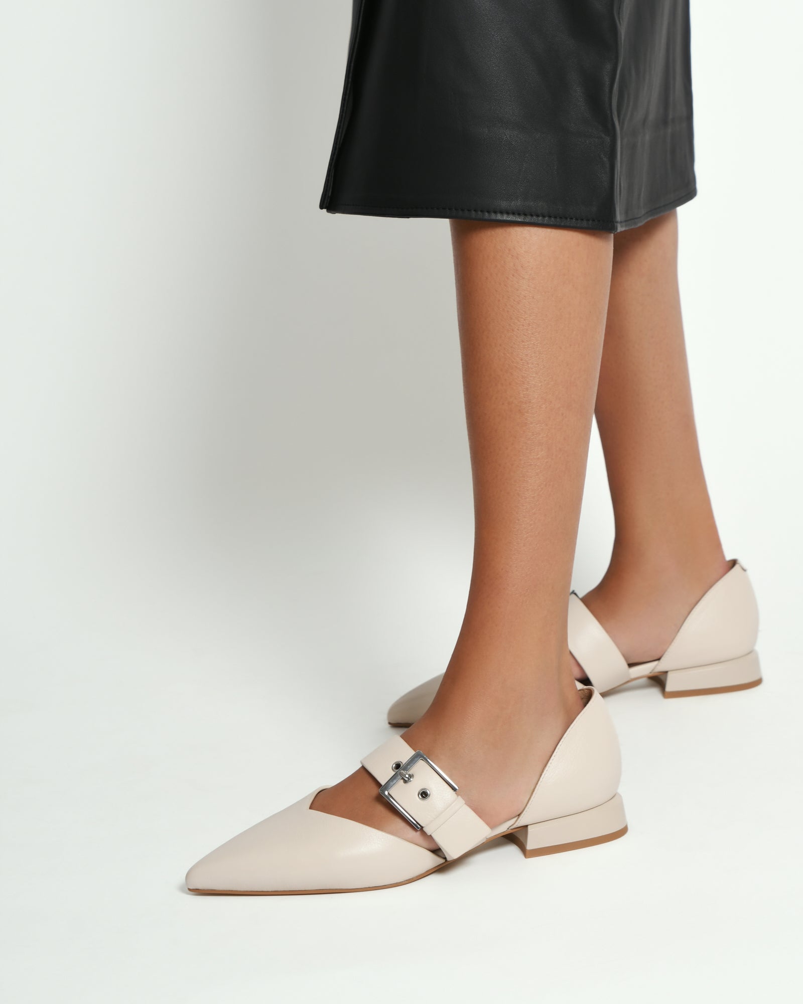 NEELA Women's Leather Dress Flats in Off White - Comfortable & Stylish Shoes for Work, Office, and Casual Wear