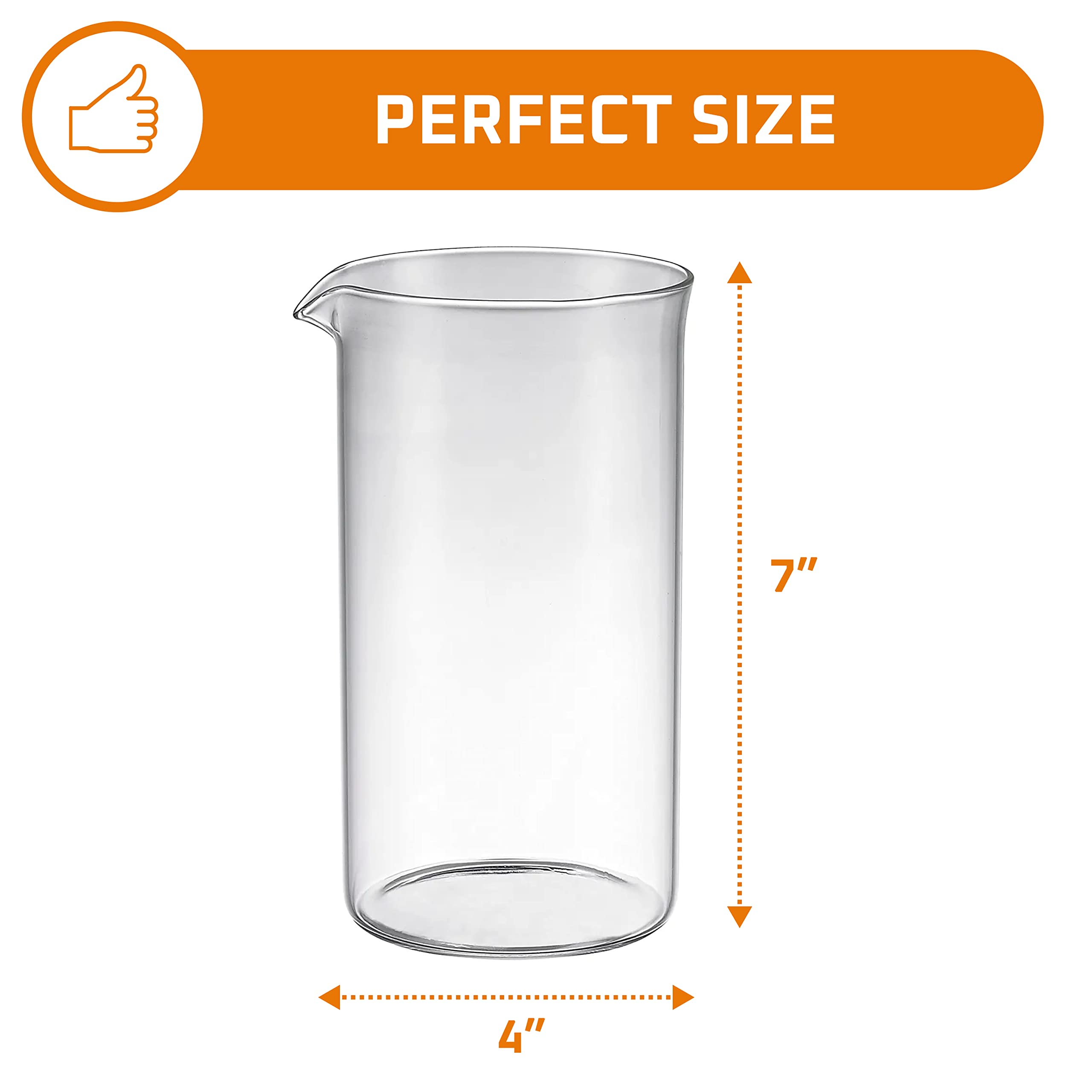 Bruntmor 34 oz French Press Replacement Carafe - Fire Hardened Borosilicate Glass Beaker for Coffee & Tea Brewing | Durable Coffee Maker Accessory for Home, Office & Camping Use