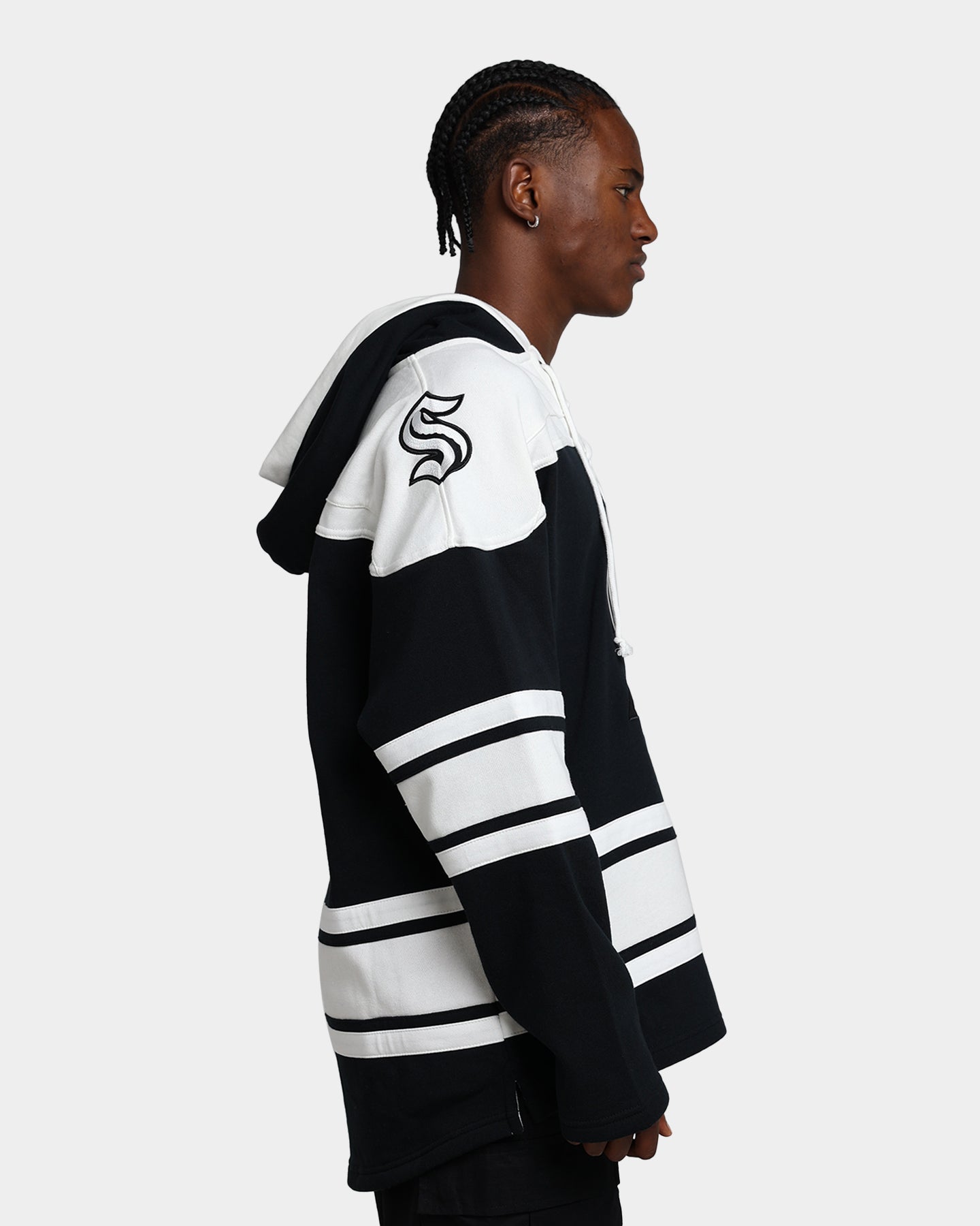 47 Brand Seattle Kraken Superior Lacer Hoodie - Men's NHL Hockey Pullover Sweatshirt (Jet Black) - Warm & Comfortable for Game Day & Casual Wear