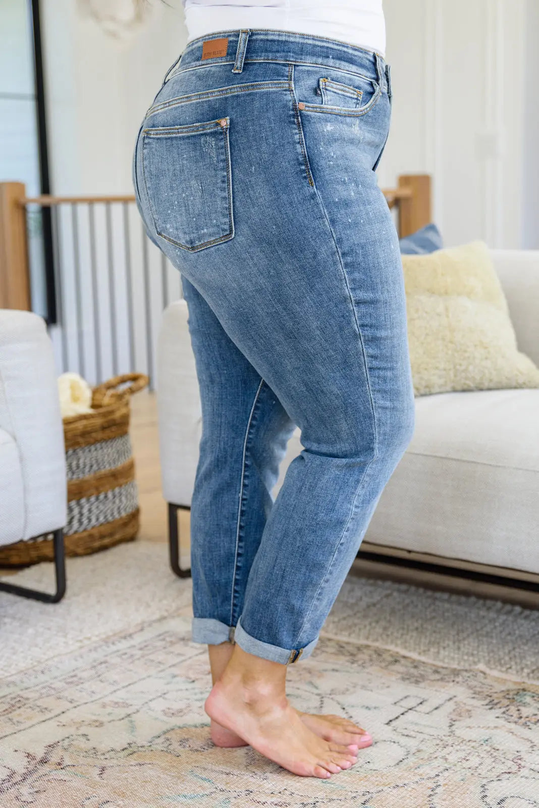 Corey Hi Rise Bleach Splash Boyfriend Jeans for Women - Distressed Denim Pants with Comfortable Fit - Perfect for Casual Outings, Street Style & Everyday Wear