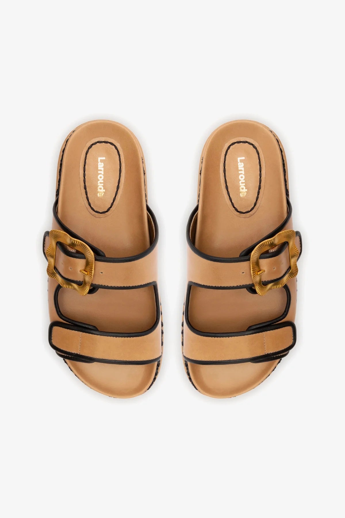 Premium Hazelnut Leather Maui Slide Sandals with Black Trimming - Comfortable & Stylish for Beach, Vacation, and Summer Outfits