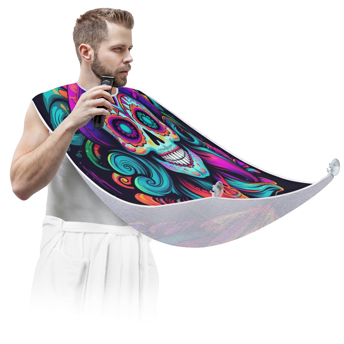 Mexican Skull Pattern Beard Shaving Bib for Men - Waterproof Hair Dye Apron & Barber Cape for Haircut, Makeup & Tattoo Artist Accessories - Sink Hair Catcher & Beard Trimming Tool - Perfect for Salon, Home Grooming & Halloween Costumes
