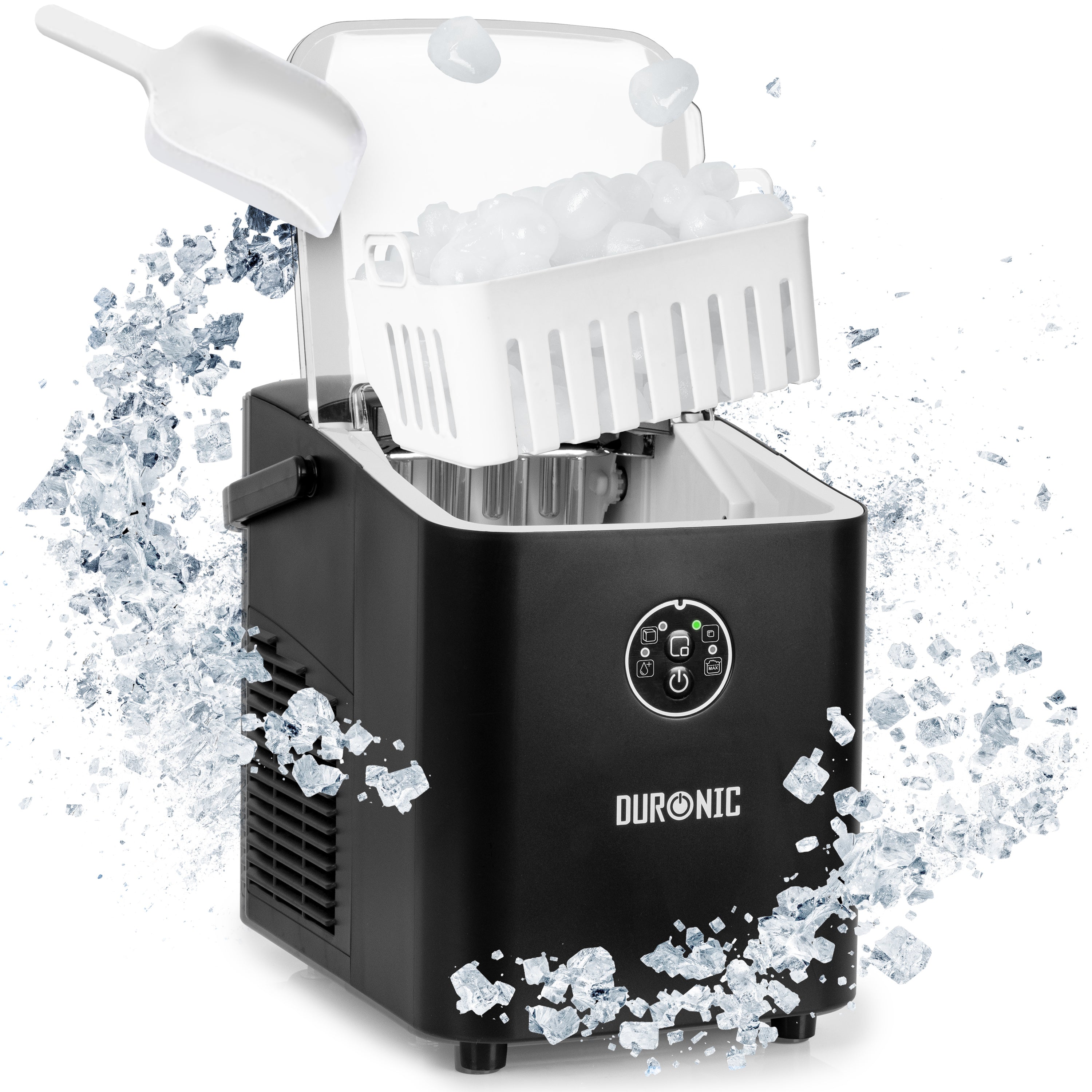 Duronic ICM12 Fast 6-Minute Clear Ice Maker Machine | Portable Automatic Ice Cube Maker with Scoop & Basket | 12KG/24H Self-Cleaning | Perfect for Home, Office, Bar, BBQ, RV & Outdoor Adventures | Black