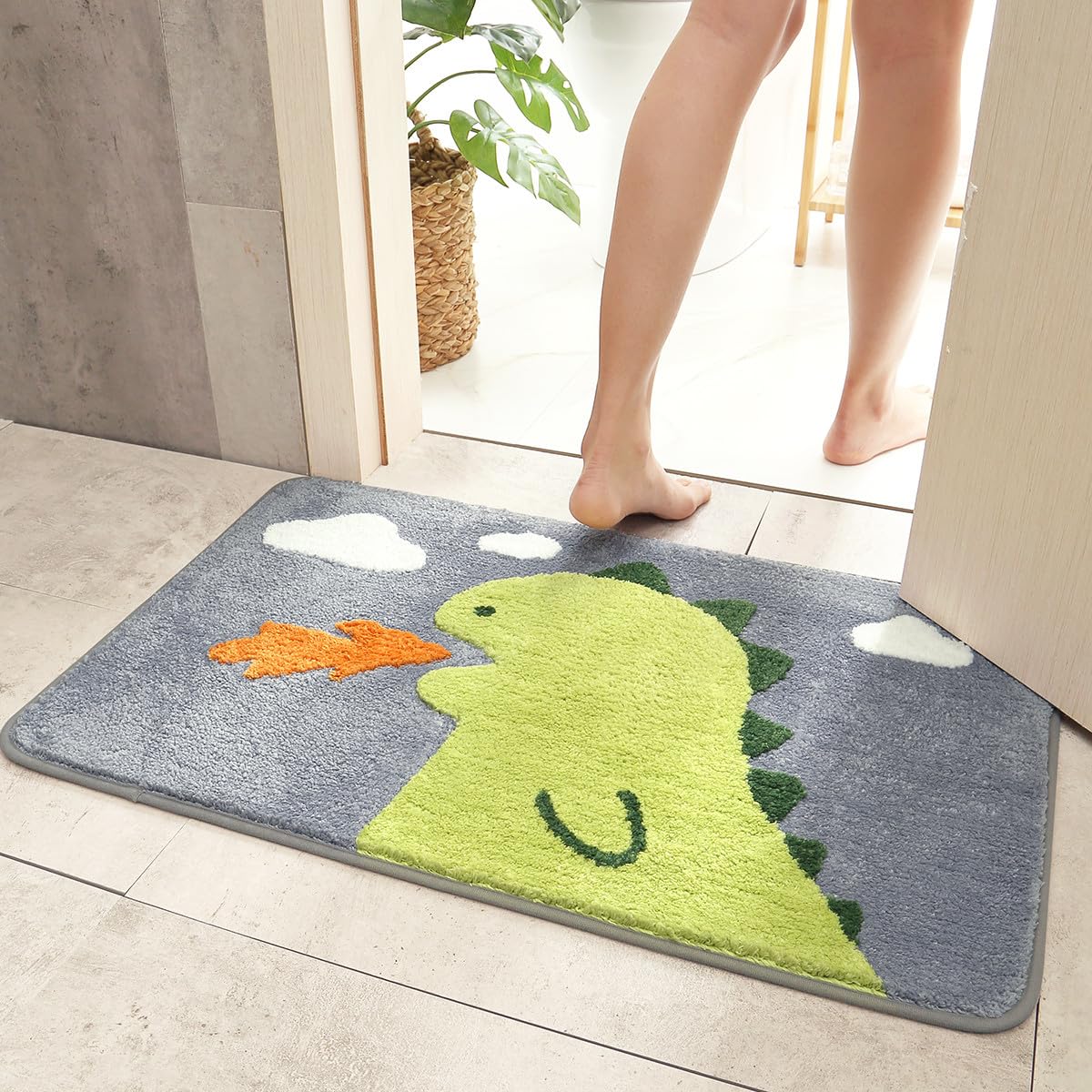 Ultra Soft Microfiber Bathroom Rug - Non-Slip, Water Absorbent, Machine Washable & Quick Dry Bath Mat for Kids, Shower, Bedroom - Dinosaur Design (20
