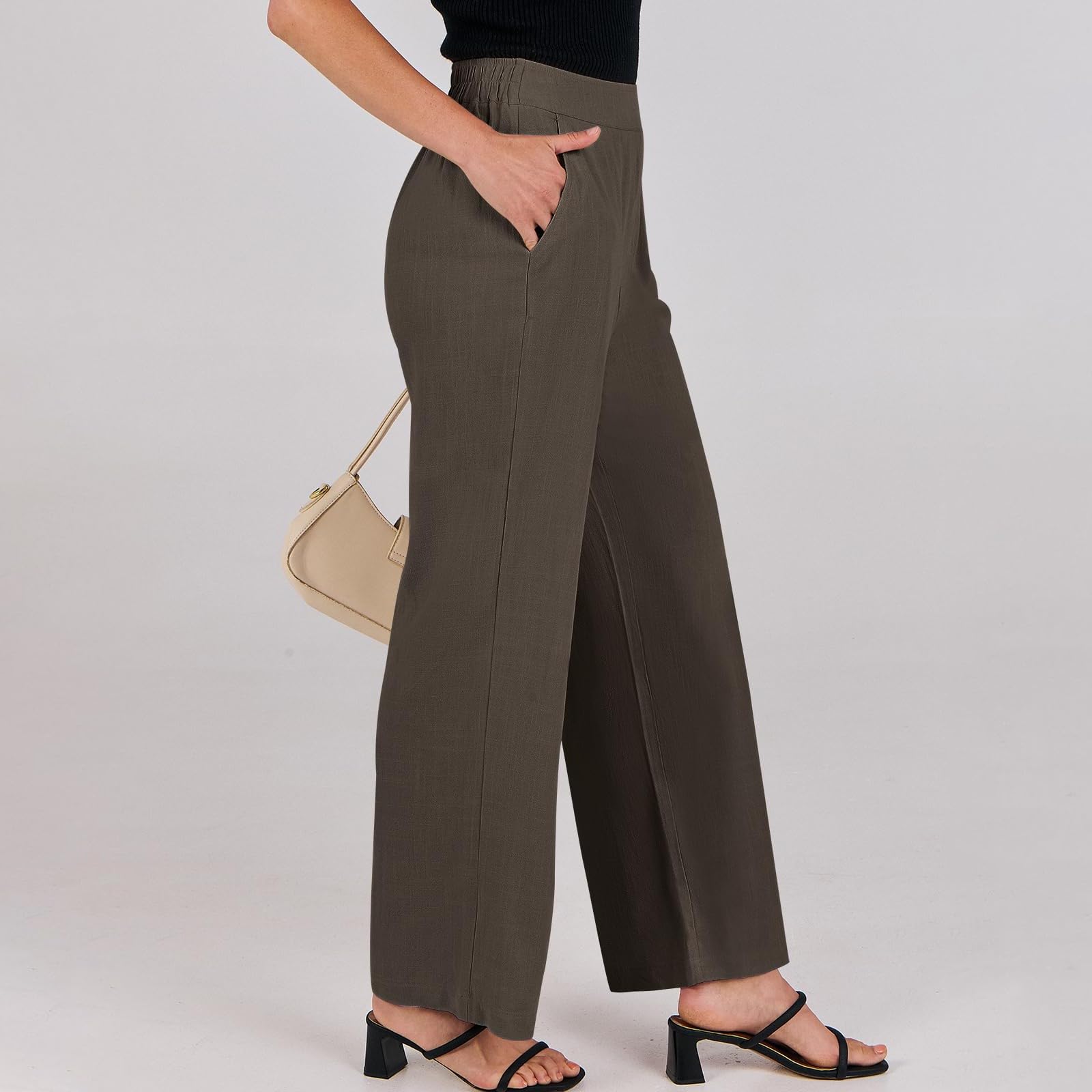 **Women's High Waisted Palazzo Pants - Comfortable Linen Wide Leg Trousers with Pockets for Work, Casual & Dressy Occasions | Office, Travel & Lounge Wear**