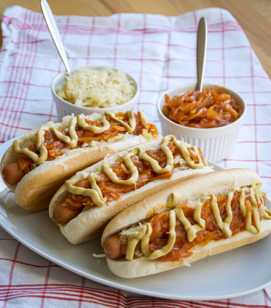 Pushcart Style Onions in Sauce (15 oz) & Sauerkraut Topping (16 oz) Combo - Authentic Hot Dog & Sausage Toppings for BBQ, Ballpark Snacks & Street Food