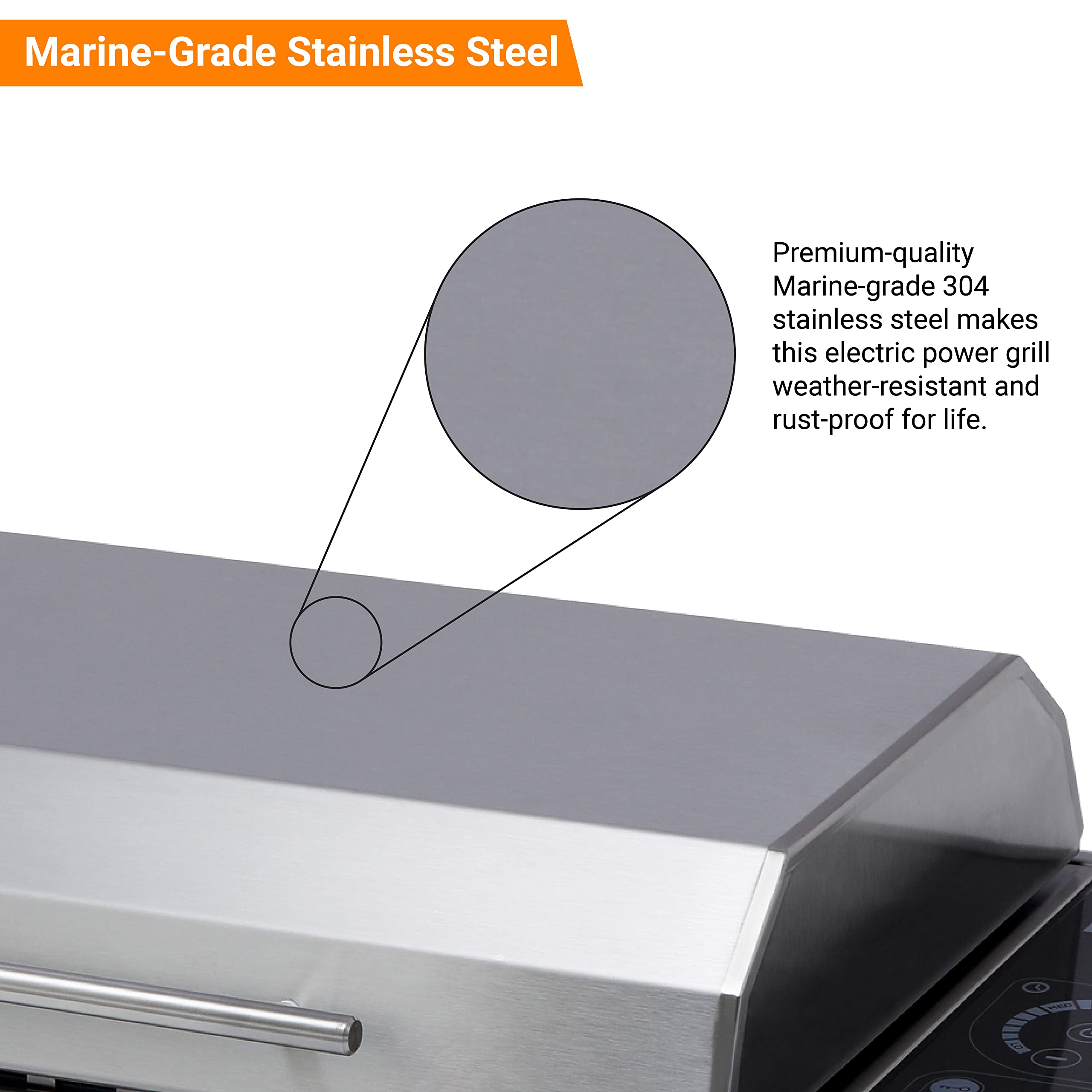 Kenyon Frontier Built-in Electric Grill - Single Burner with IntelliKEN Touch Control, Stainless Steel Rust-Proof Design, UL-Approved for Indoor/Outdoor Use, Dishwasher Safe Grate (240V) - Perfect for Patio BBQs, Outdoor Kitchens & Small Space Cooking
